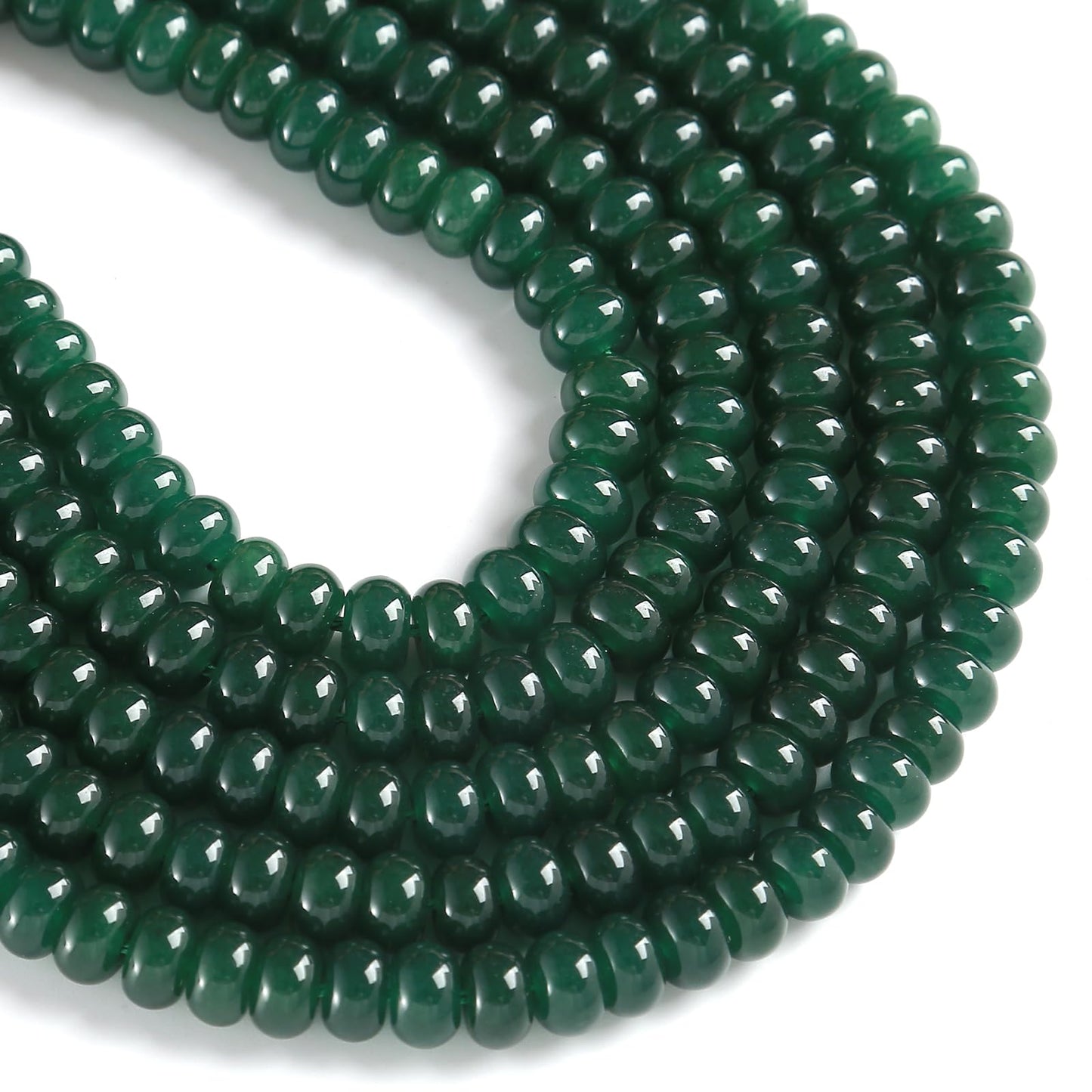 76pcs 5x8mm Natural Dark Green Jade Stone Rondelle Spacer Loose Beads Abacus Disk Stone Round Loose Gemstone Beads for Jewelry Making DIY Bracelet Necklace