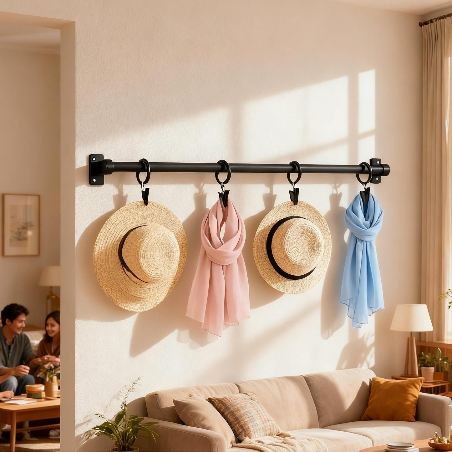 Homyplaza 44 Pack Black Curtain Rings with Clips, Curtain Hooks for Hanging, Heavy Duty Drapery Rings, Polish Rustproof Curtain Clips Hangers for Drapes, 1.26" Interior Diameter, Fits up to 1.14" Rods