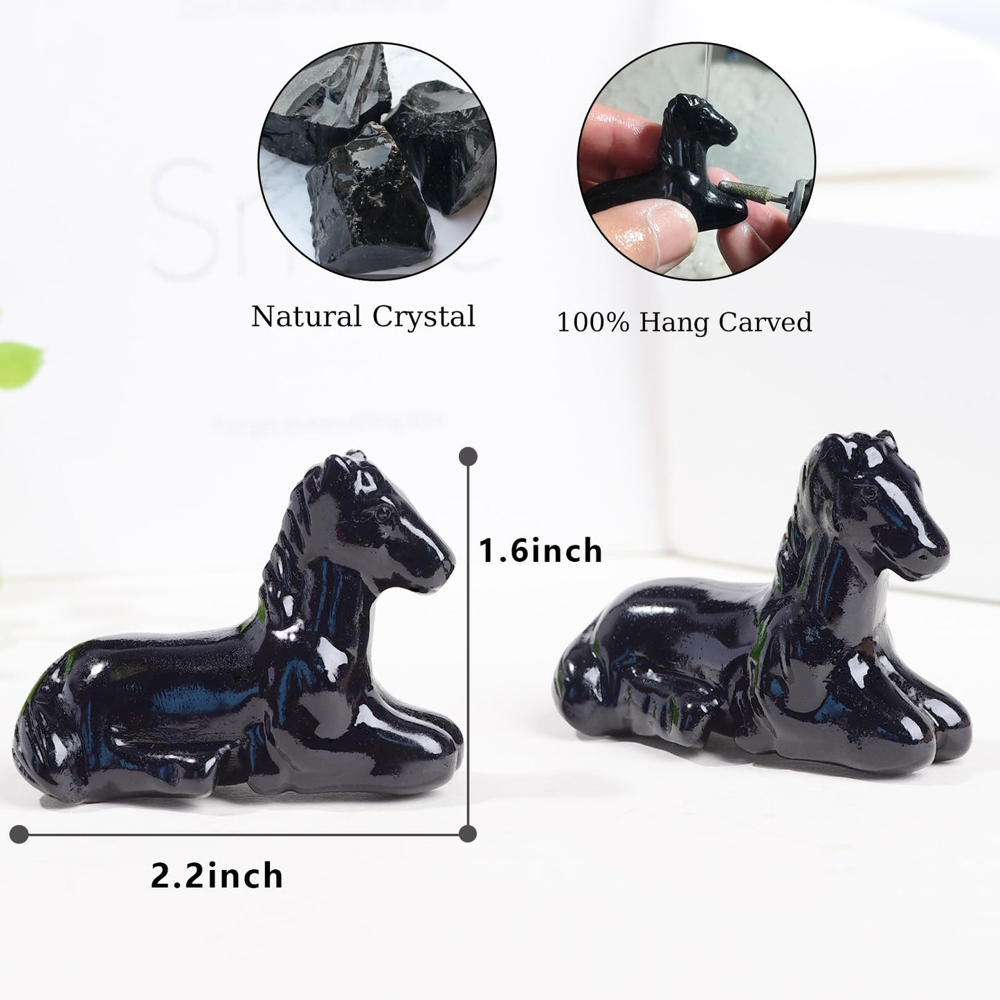 Ytbeoxk 2.2 Inch Black Obsidian Horse Crystal Figurines,Hand-Carved Healing Crystals Decor, Horse Statues Stone Energy Gemstones,in Bedroom Office Meditation Memorial Gifts for Girls and Women