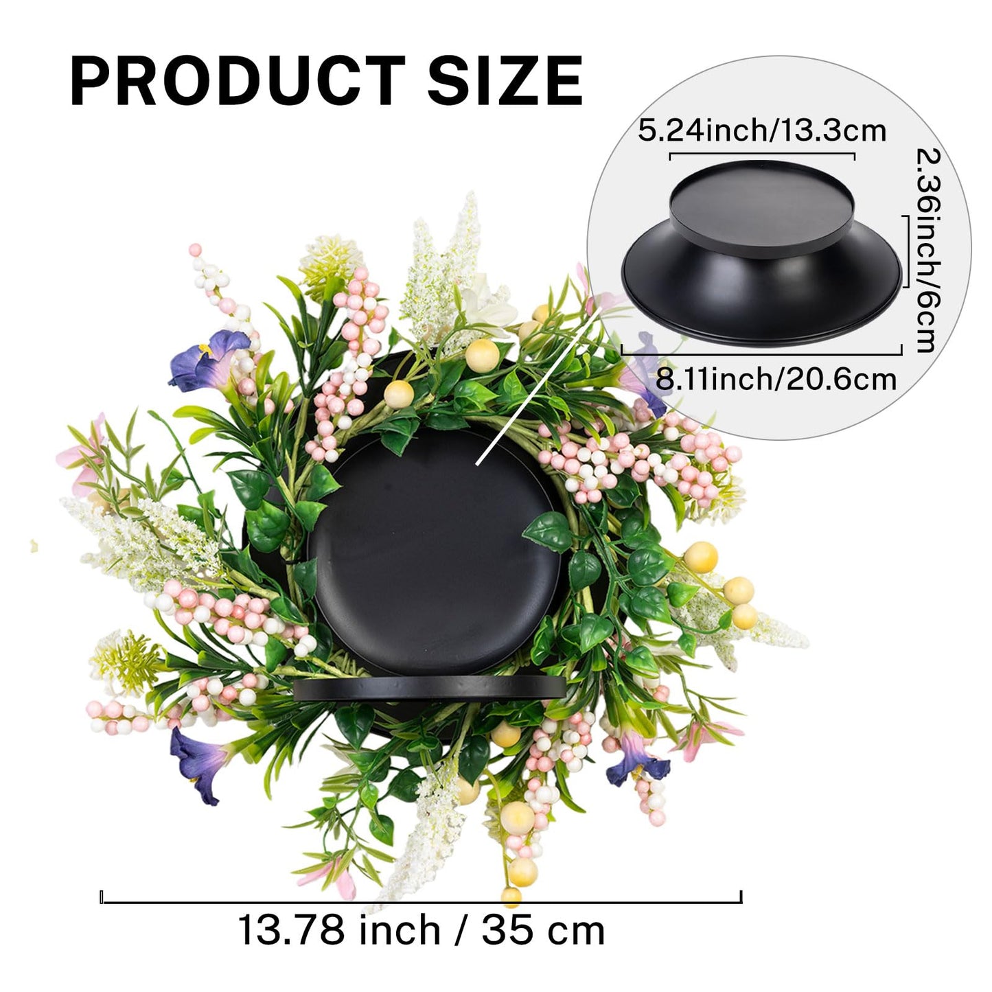 MOYEE Candle Holder Centerpieces for Tables,Candle Ring,Wreaths, Black Metal Candle Stick Paired Artificial Flowers 14 in Versatile Dining Table Centrepiece