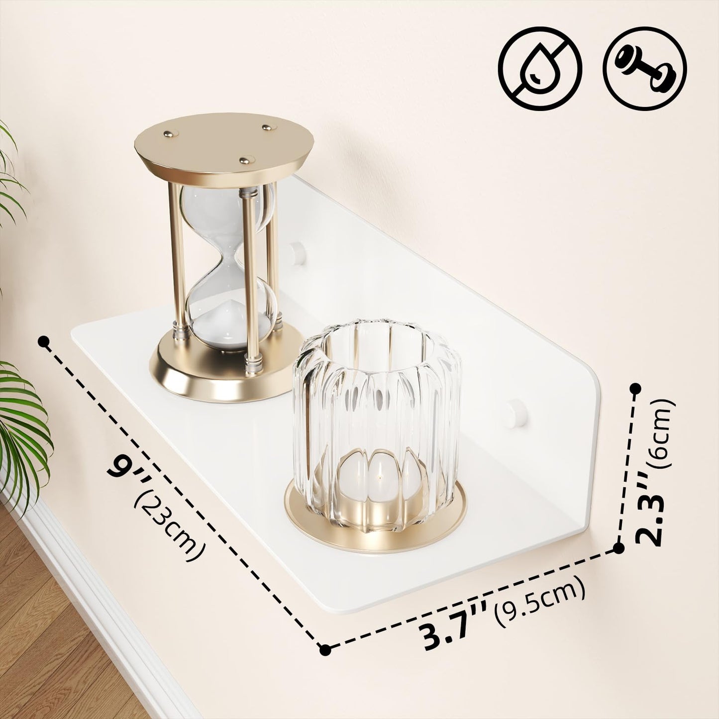Dr.DJ Floating Shelf 9 Inch Metal Wall Mounted Set of 1 White - Easily Expand Wall Space - Aluminium Hanging Shelf Display Shelves for Bedroom, Gaming Room, Living Room, Bathroom, Office