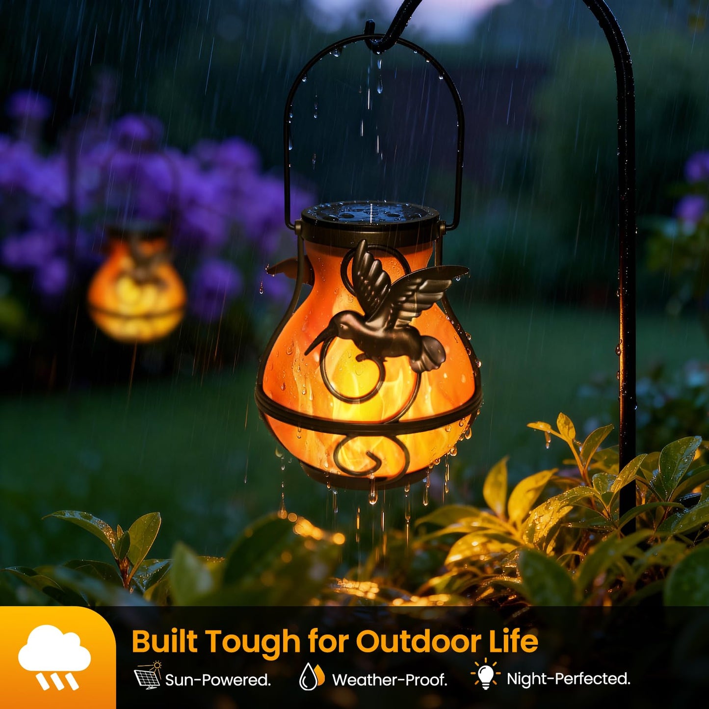 2 Pack Solar Lanterns Outdoor Waterproof, Plastic Flickering Flame Lights with Hummingbird Design, Hanging Solar Lantern for Patio, Porch & Garden Decoration, Gifts for Women, Mom
