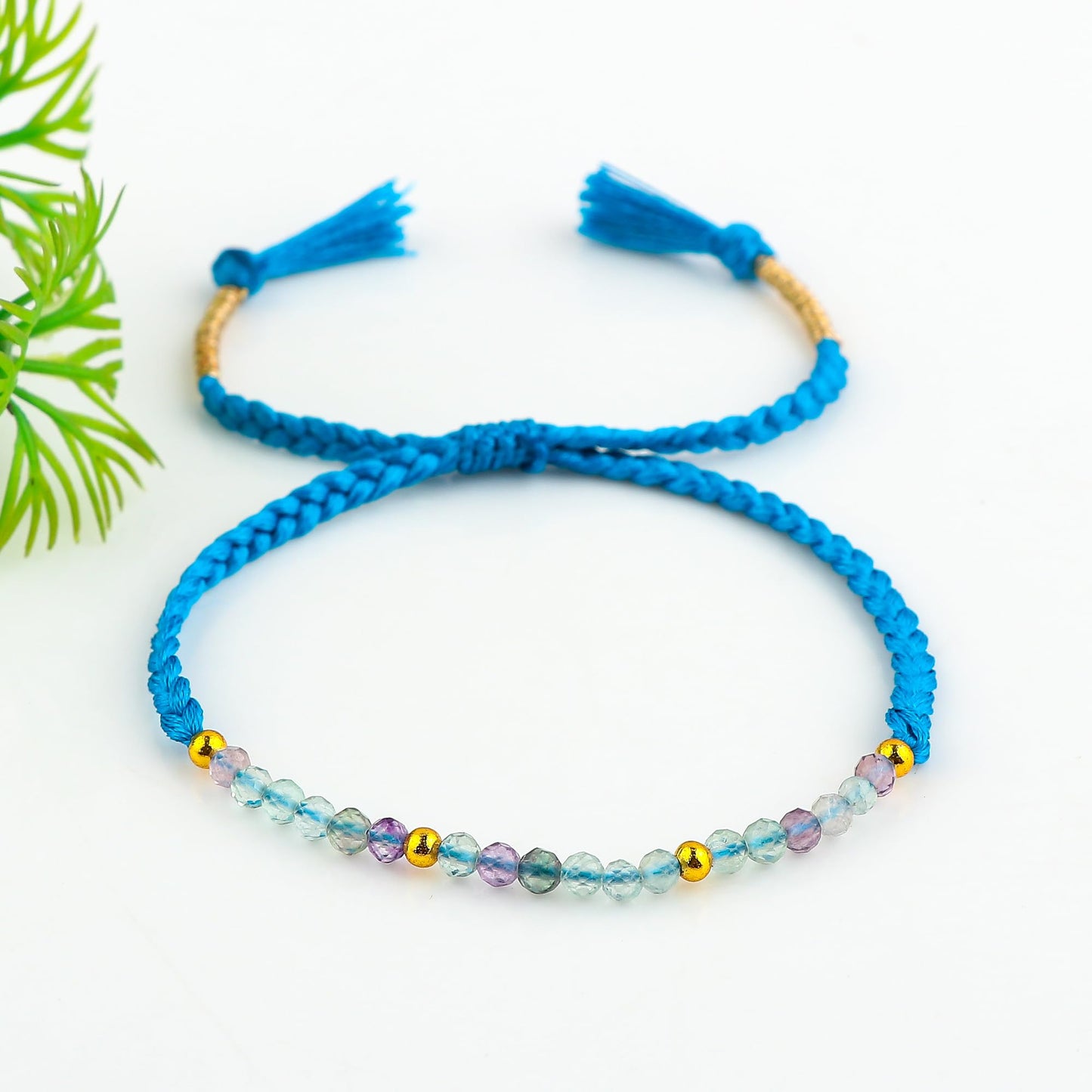 GEMSYMPHONY Multi Fluorite Gemstone Beads Braided Bracelet – 3.5mm Natural Stone Beads, Handmade Adjustable Braided Rope Bracelet, Healing Crystal Jewelry for Men & Women, Unisex Boho Gift