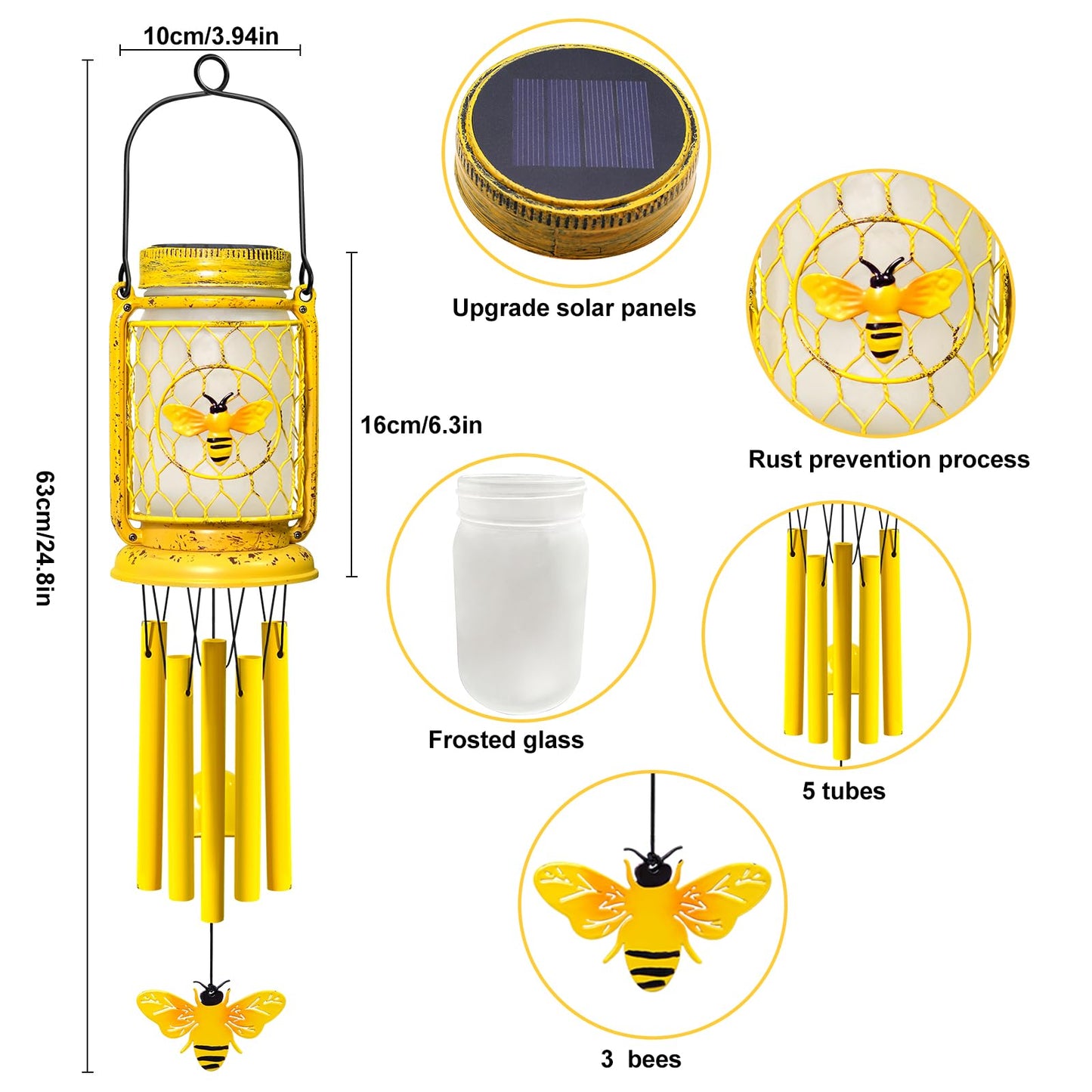 Vcdsoy 2 Pack Solar Bee Wind Chimes for Outside for Mom Women Grandma,Solar Bee Mason Jar Wind Chime Light Unique Hanging Wind Chimes Outdoor,IP65 Waterproof, for Yard Garden Terrace