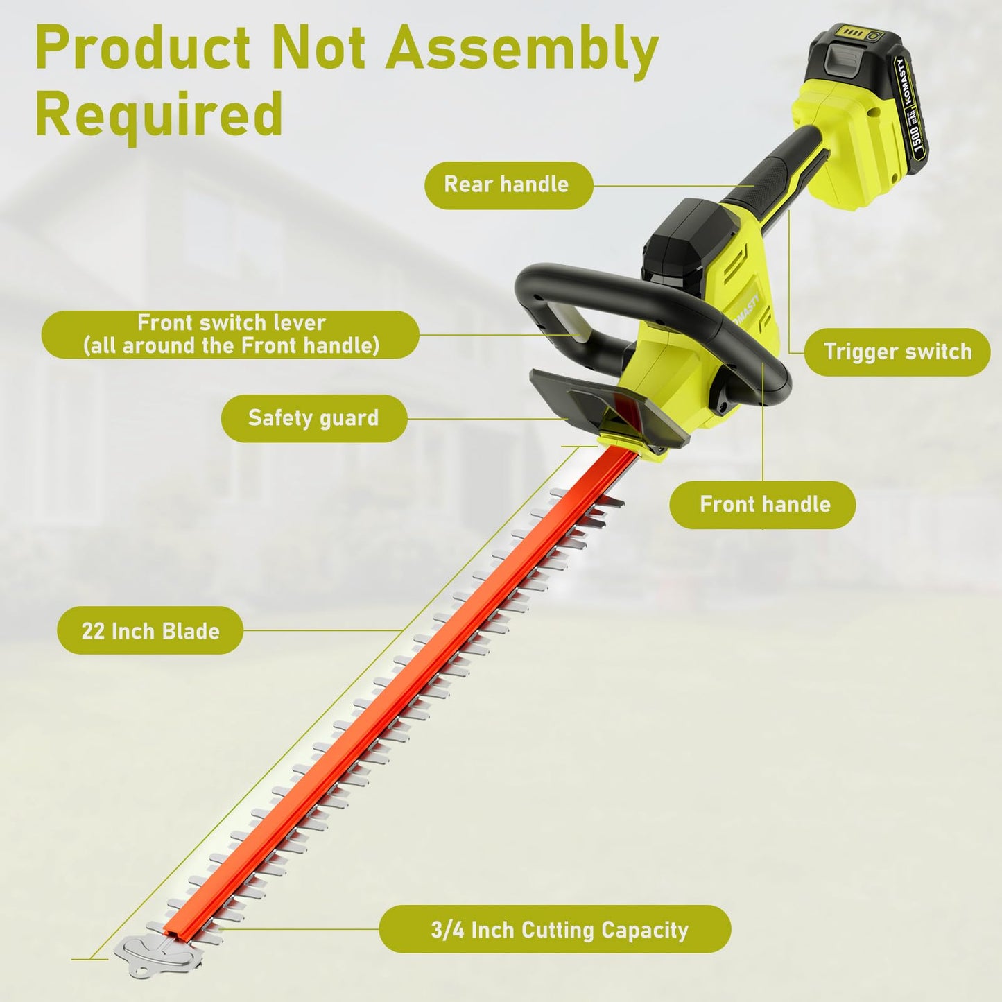 22 Inch Hedge Trimmer Cordless with 2 Batteries and Charger, 20V Handheld Electric Hedge Trimmer with Dual-Action Blades, Lightweight Bush Trimmer Pruning Shears Grass Cutter Shrub for Yard and Garden