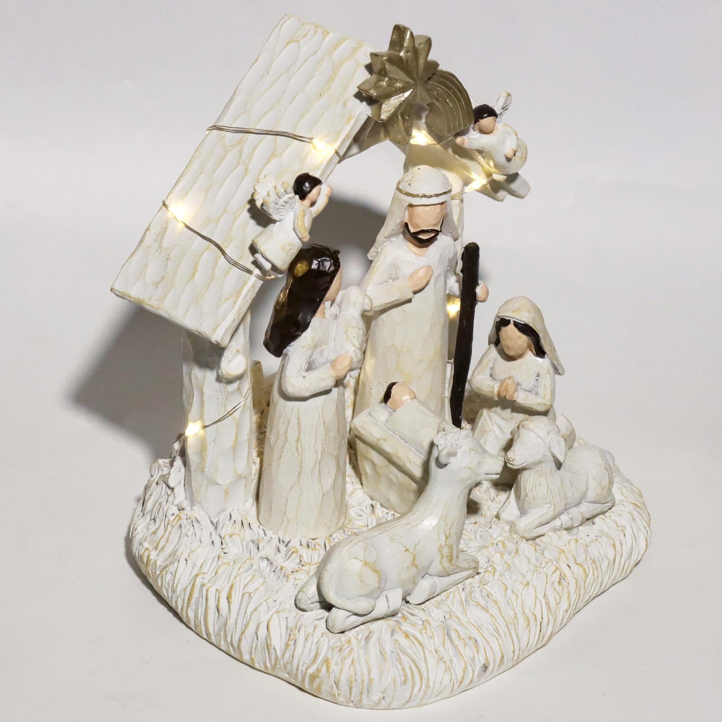 EBINGMIMA Nativity Set with LED Lights, Nativity Scene with Manger, Christmas Nativity Sets & Figures for Table Decoration