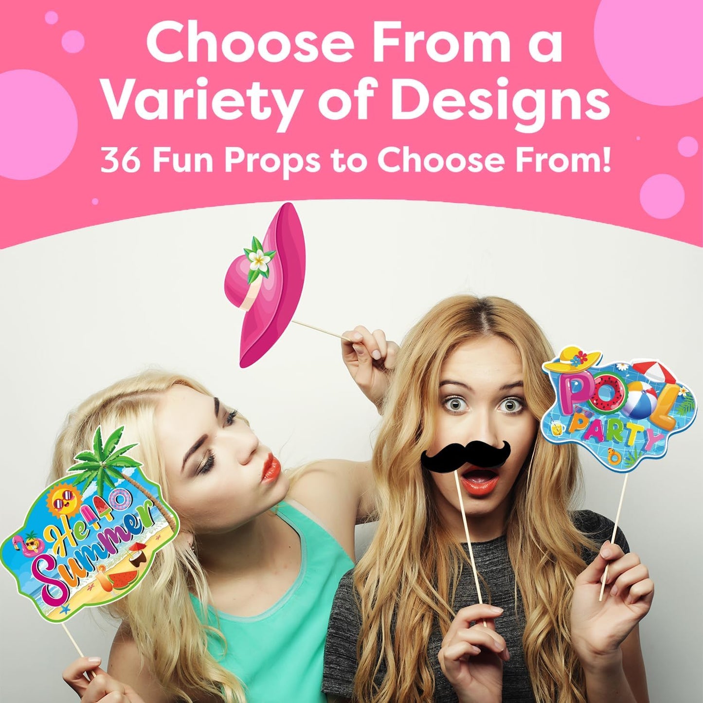 43Pcs Summer Party Decorations Photo Props, Summer Booth Props, Pool Decorations Beach Photo Booth Props, Sum mer Pool Funny Selfie Photo Booth Props for Hawaii Party