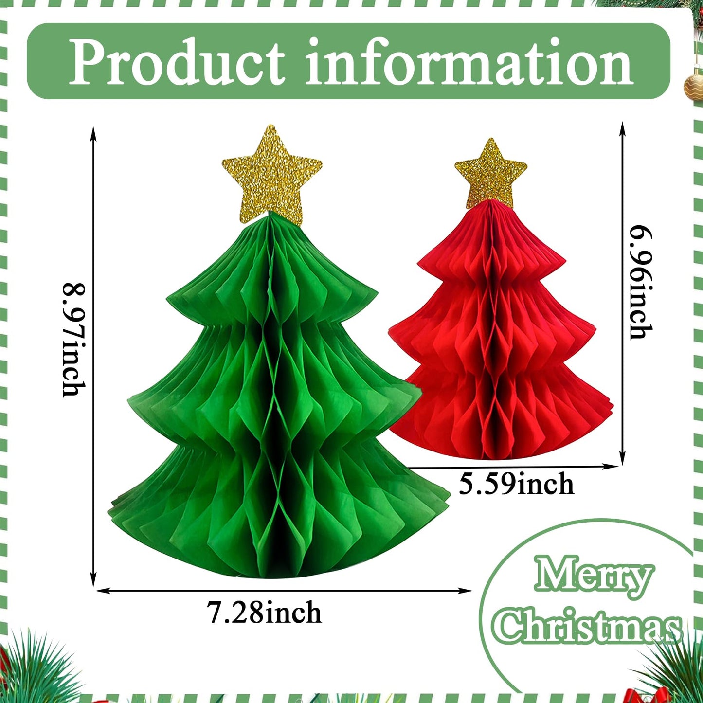 6Pcs Honeycomb Paper Christmas Tree, Table Decorations Christmas Honeycomb Ornaments Tabletop Mini Xmas Trees for Party Supplies Home Decor(Red and Green)