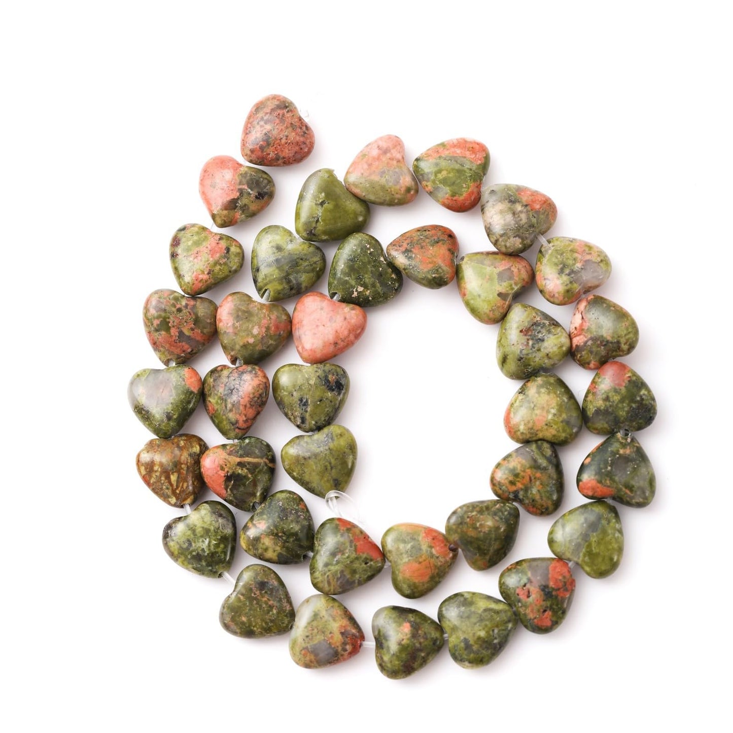 Natural Heart Shaped Unakite Stone Beads 10mm Loose Crystal Healing Beads for DIY Necklace Bracelet Making Gemstone Craft Supplies