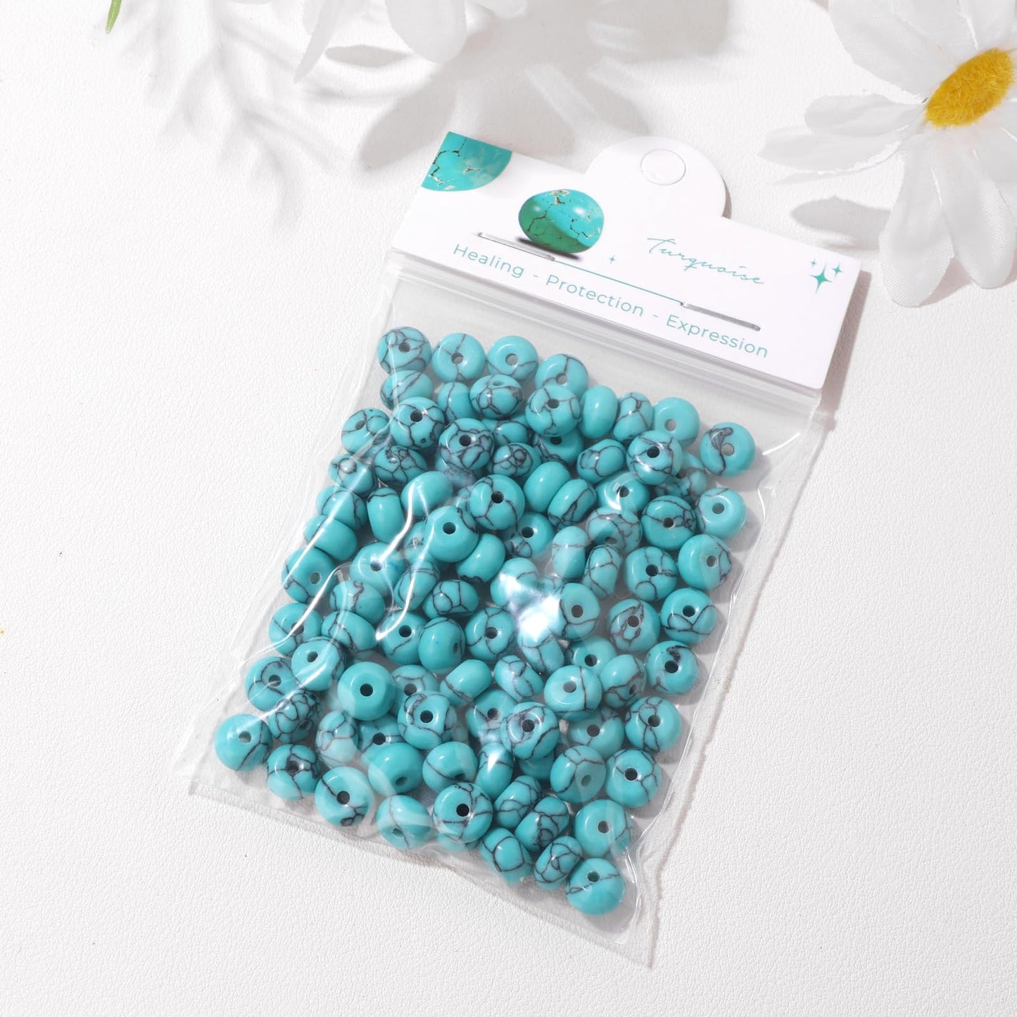 Raicegs 100pcs 5×8mm Rondelle Turquoise Beads Natural Gemstone Beads Abacus Disk Stone Loose Beads for Jewelry Making DIY Bracelets Necklace