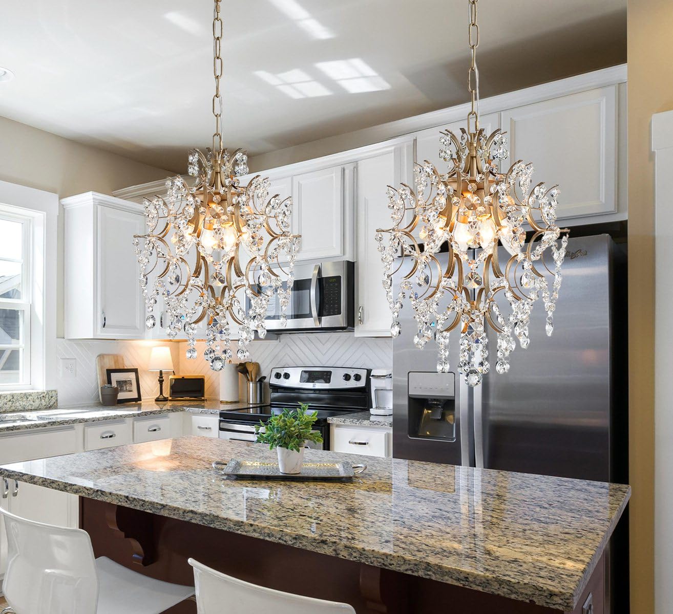 AGV LIGHTING Crystal Chandeliers, Modern Style Pendant Light Fixture with 1-E26-Light Socket, Perfect for Living Space, D13 x H16, Adjustable Chains 59", Brass Finish