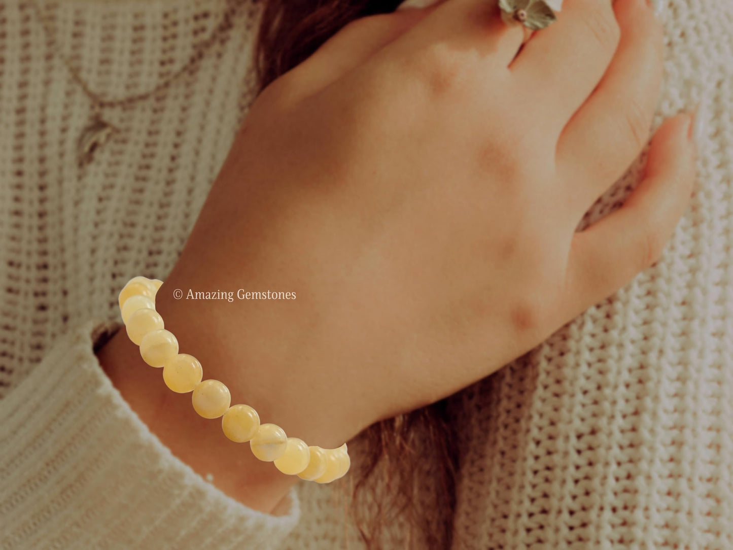 Amazing Gemstone Crystal Bracelet for Women Men's Gifts - Protection Healing Crystal Bracelet - 8mm Gemstone Beaded Stretchable Bracelet Pulseras Para Hombres Mujer Stocking Stuffers Mothers Day Gift (Yellow Calcite)