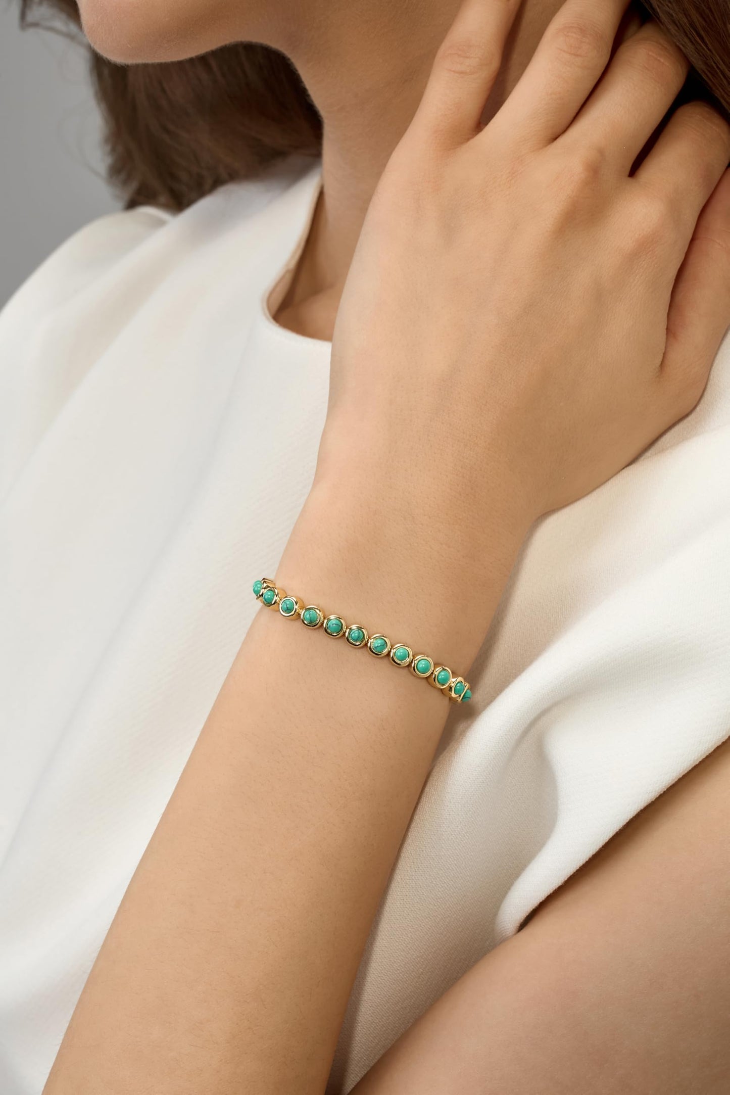 Pearich 14K Gold Filled Turquoise Tennis Bracelets For Women, Turquoise Gemstone Tennis Bracelet, 3mm Classic Bezel Bracelets for Women,Jewelry for Women Christmas Valentines,Mothers Day 6 Inch