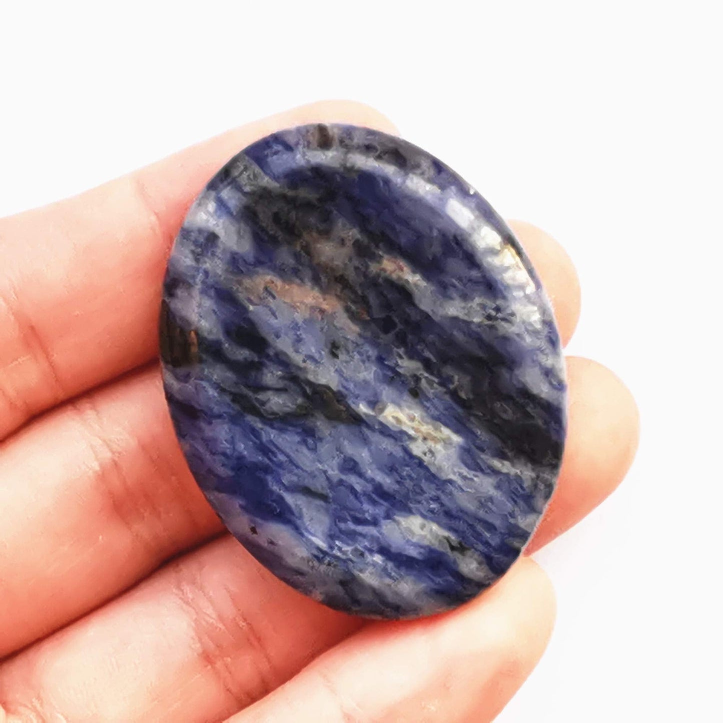 Bacatgem 1 Pcs Natural Sodalite Crystal Thumb Worry Stone,Stress Relax Healing Reiki Crystal Pocket Palm Stones