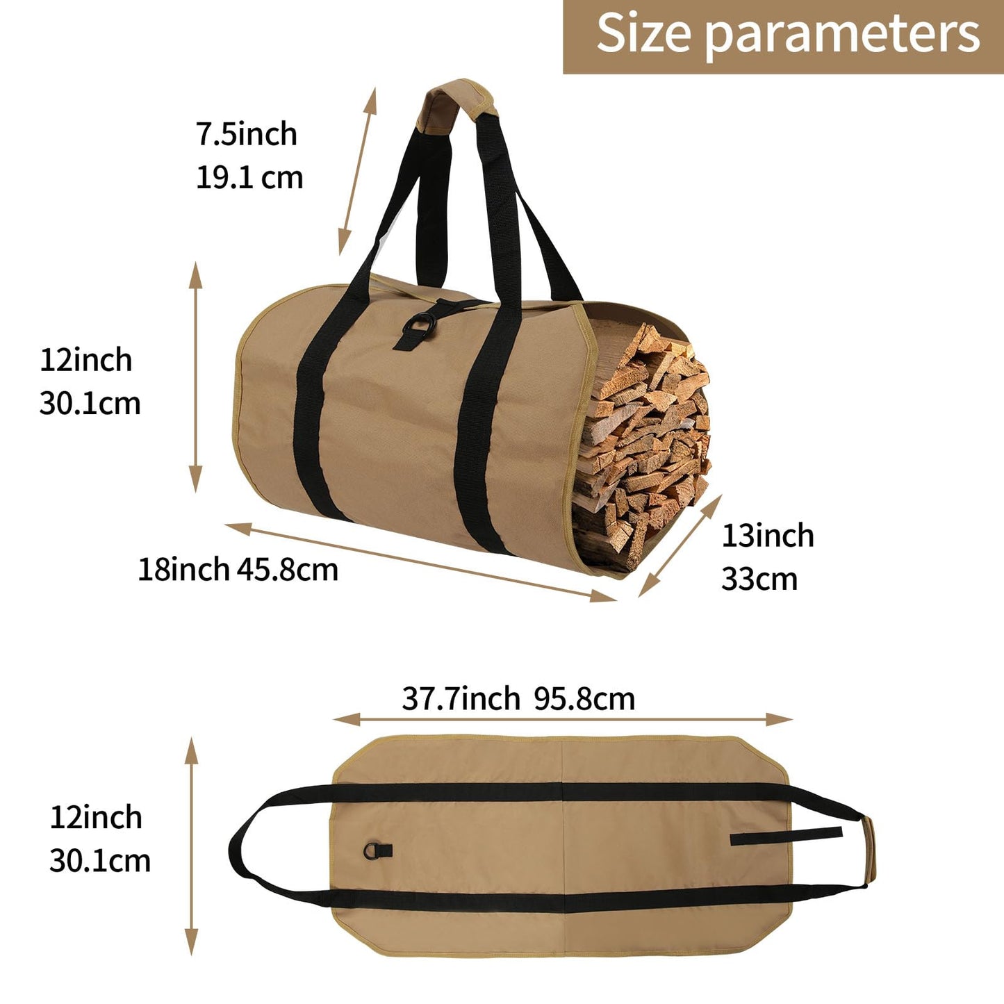 BREENHILL 2Pcs Firewood Bag Carrier, Durable Log Carrier Tote Wood Bag Firewood Holder Fireplace Wood Stove Accessories for Camping
