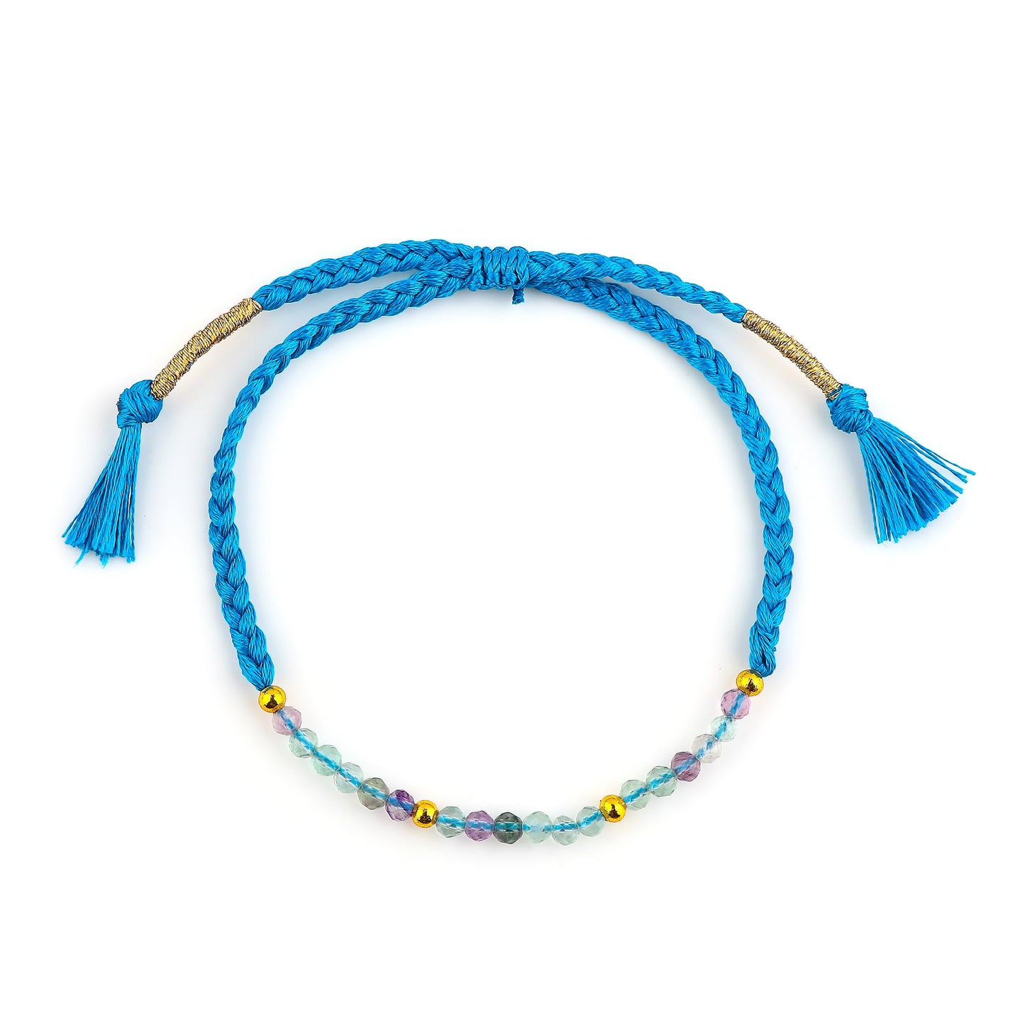 GEMSYMPHONY Multi Fluorite Gemstone Beads Braided Bracelet – 3.5mm Natural Stone Beads, Handmade Adjustable Braided Rope Bracelet, Healing Crystal Jewelry for Men & Women, Unisex Boho Gift