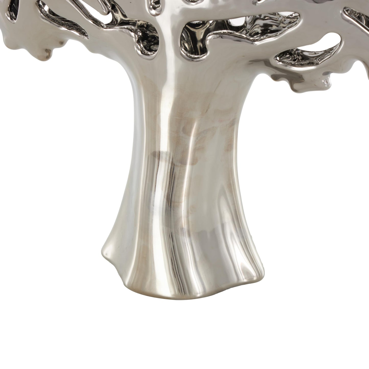 Deco 79 Ceramic Tree Decorative Sculpture Glossy Home Decor Statue with Abstract Cutouts, Accent Figurine 15" x 5" x 16", Silver