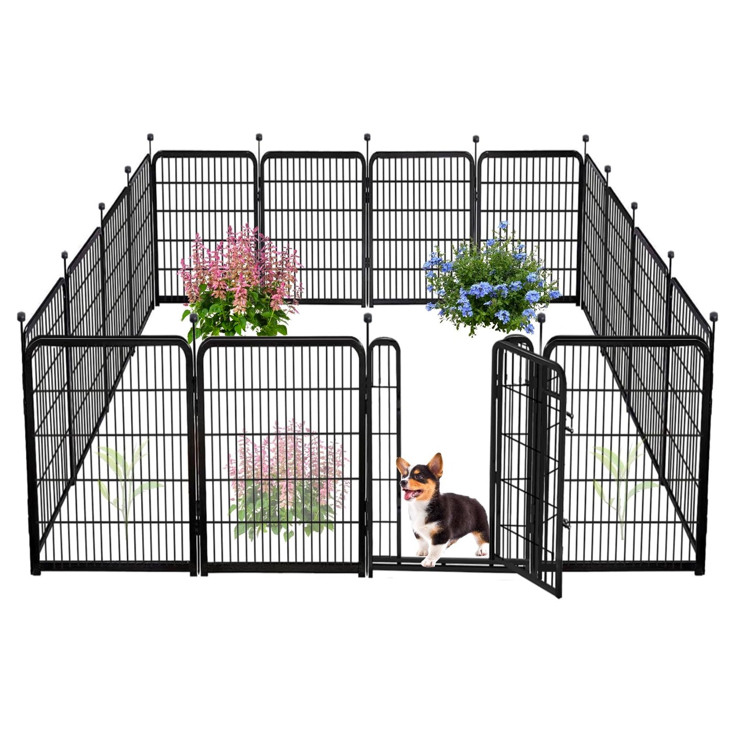 Explovehike Garden Fencing 36 Inch High, 10 Panels Total 22.1Ft(L) Wide Door Low Threshold Dog Fence, Heavy Duty Garden Fence with Gate, Dog Fence Outdoor for Yard, Fencing for Flower Beds, Black