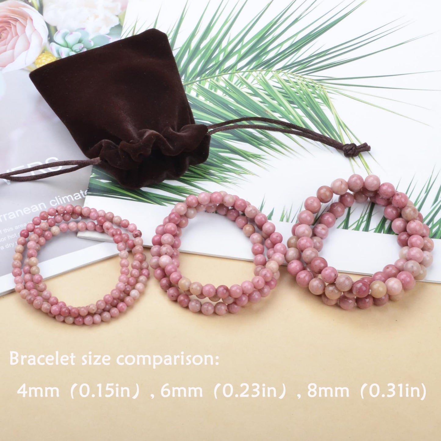 CHCCOYE 6mm Natural Healing Gemstone Bracelet Handmade Yoga Stretch Elastic Bracelet Stress Relief Crystal Jewelry for Men and Women (6mm, Rhodochrosite)