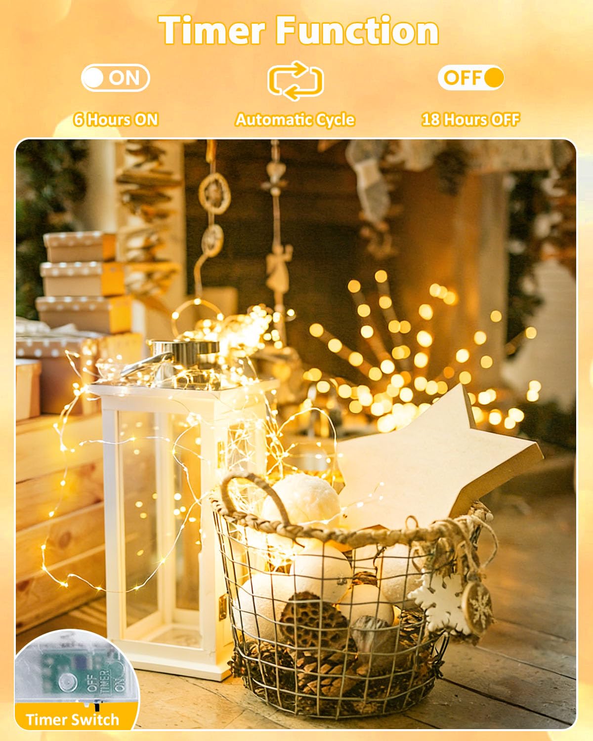 4 Pack 60 LED Fairy Lights Battery Operated with Timer, 20FT Waterproof String Lights Indoor Outdoor, Cuttable Battery Light for Home Bedroom Wedding DIY Centerpiece Christmas Decorations (Warm White)