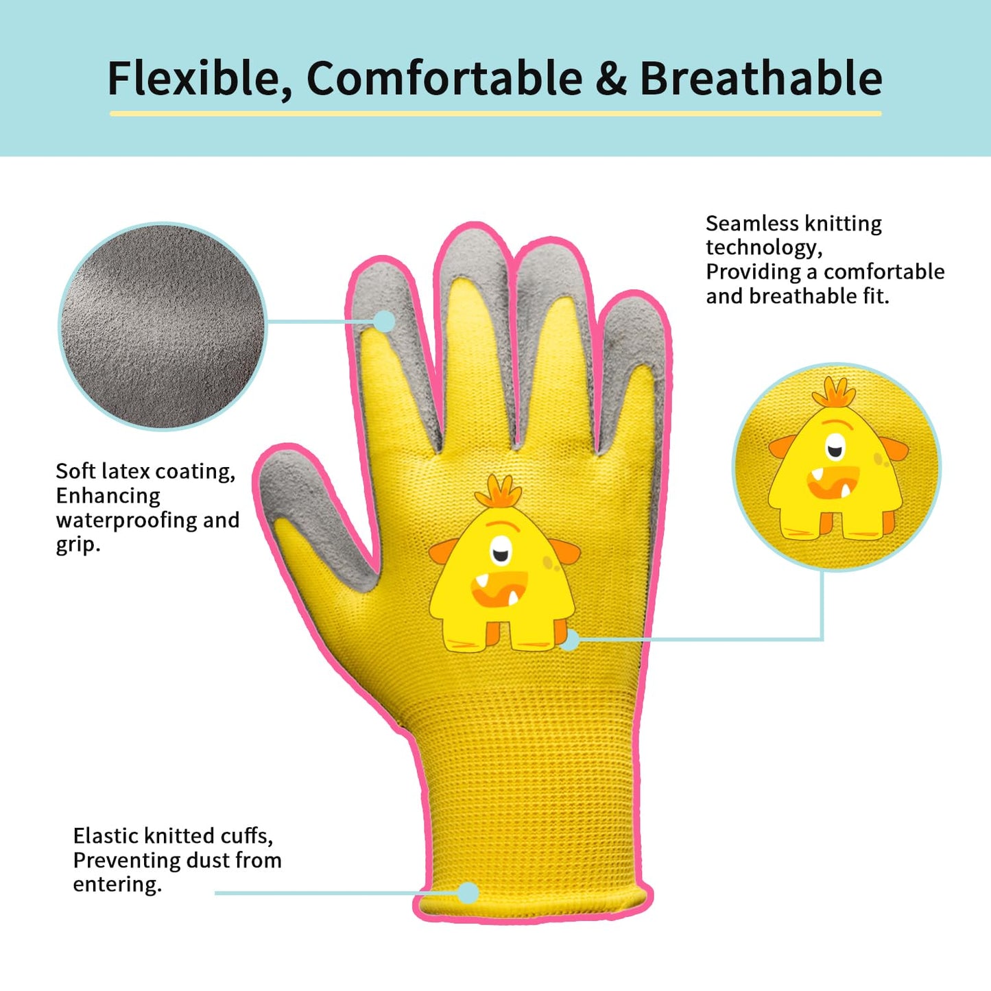 PROMEDIX P Kids Gardening Gloves – Rubber Coated Work Gloves for Children Age 3-5,Soft & Breathable for Outdoor Play & DIY