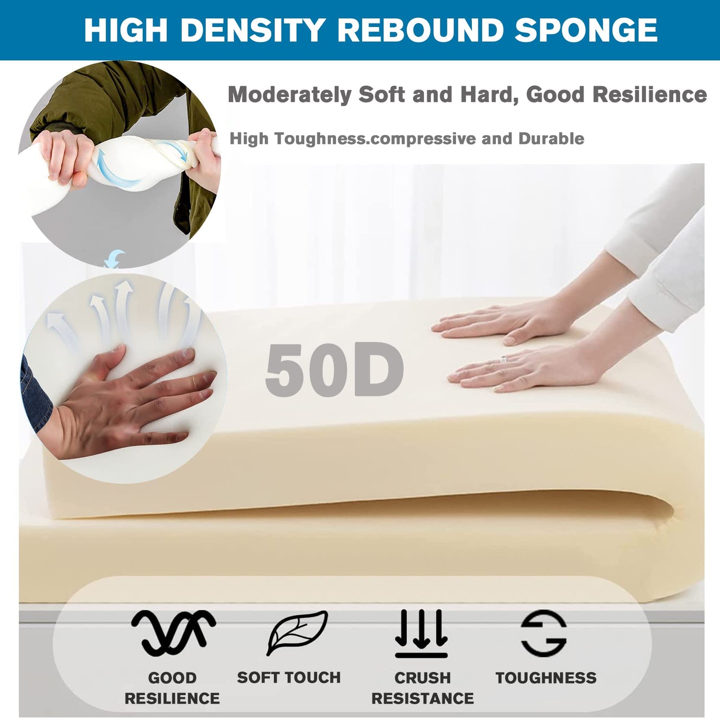 SXROMDA Customize Bench Cushion, Furniture Cushion, High Density Memory Foam, Linen Washable, Non-Slip Bench Pad for Shoe Bench Rack, Window, Piano, Dining (Custom Size, Blue)
