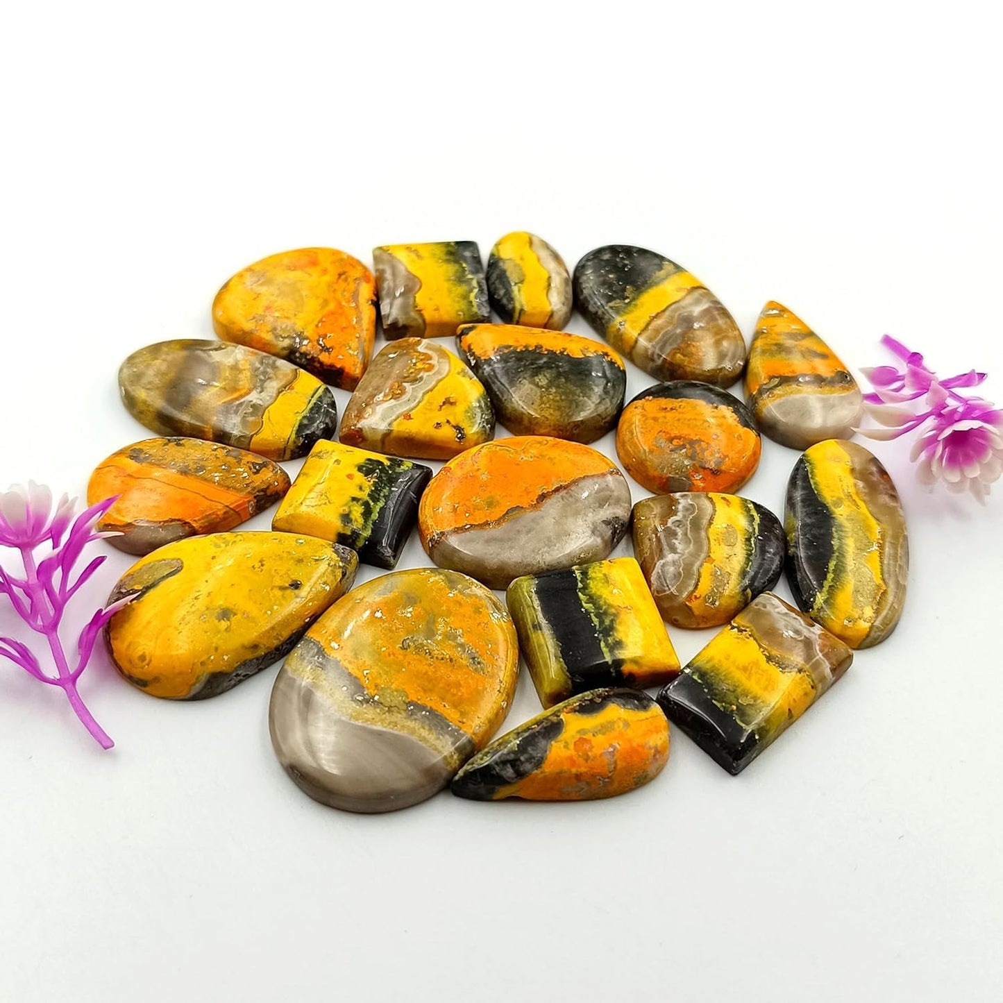 Natural 5, 4 & 3 Pcs Gemstones Cabochons Lot (15–30 MM), Multi Shape Stones for Jewelry Making Supplies Healing Crystals Gems Loose Gemstones (bumble bee, 3pcs)