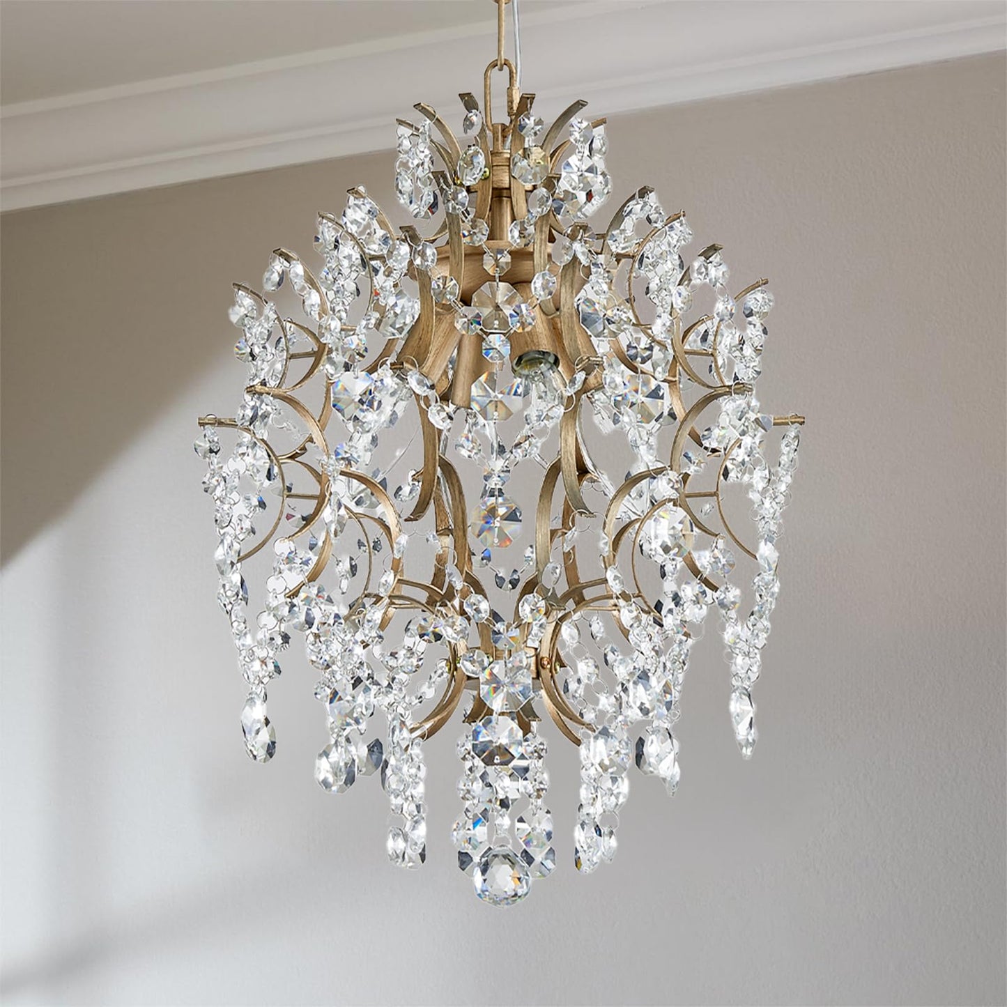 AGV LIGHTING Crystal Chandeliers, Modern Style Pendant Light Fixture with 1-E26-Light Socket, Perfect for Living Space, D13 x H16, Adjustable Chains 59", Brass Finish