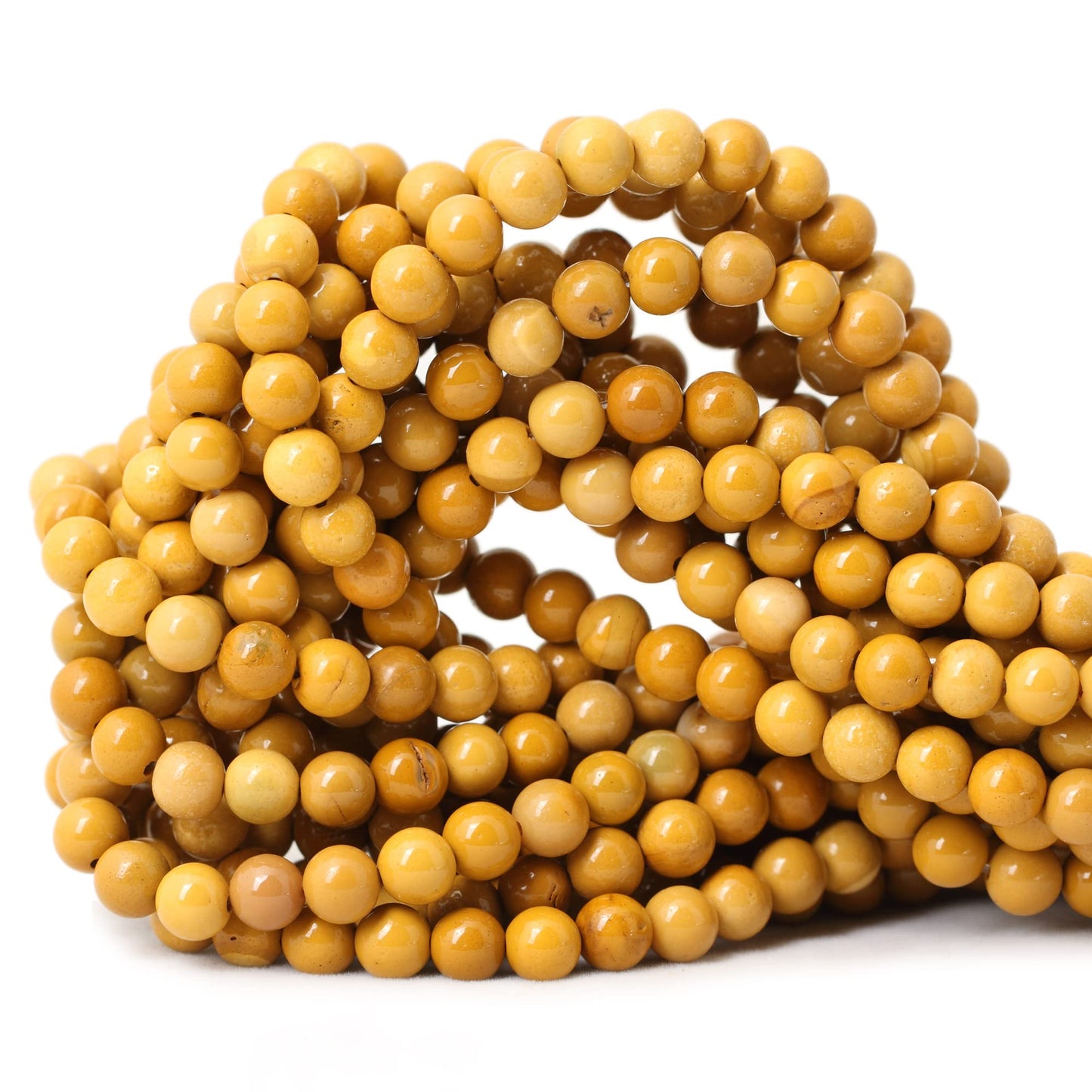 CHEAVIAN 60PCS 6mm Natural Yellow Moonkaite Jasper Gemstone Smooth Surface Round Loose Beads for Jewelry Making 1 String 15 Inches