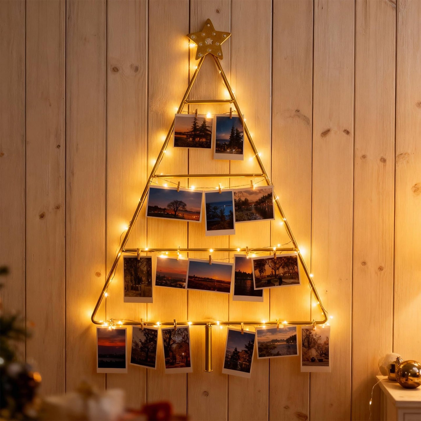 Yookeer 17.95 Inch Ornament Display Stand Metal Decorative Tabletop Ornament Village Tree Shaped Display Stands Holder for Farmhouse Decorations Hanging(Gold)