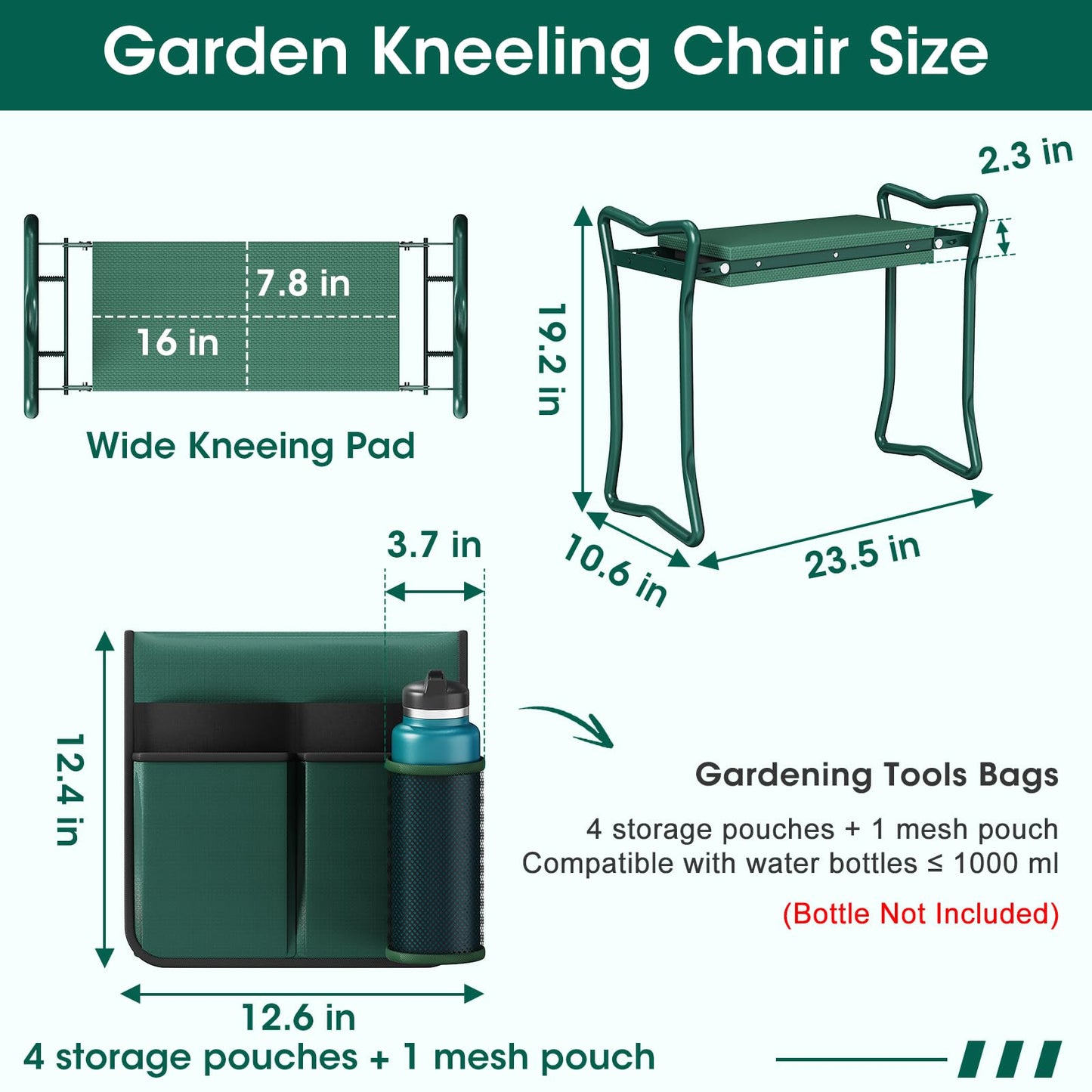2-in-1 Garden Kneeler with Umbrella, Garden Kneeling Bench & Green Umbrella, Portable Garden Stool Loads Capacity 330lb and Garden Tools Bag with bottle holder, Gardening Gifts for Women,Men,Seniors