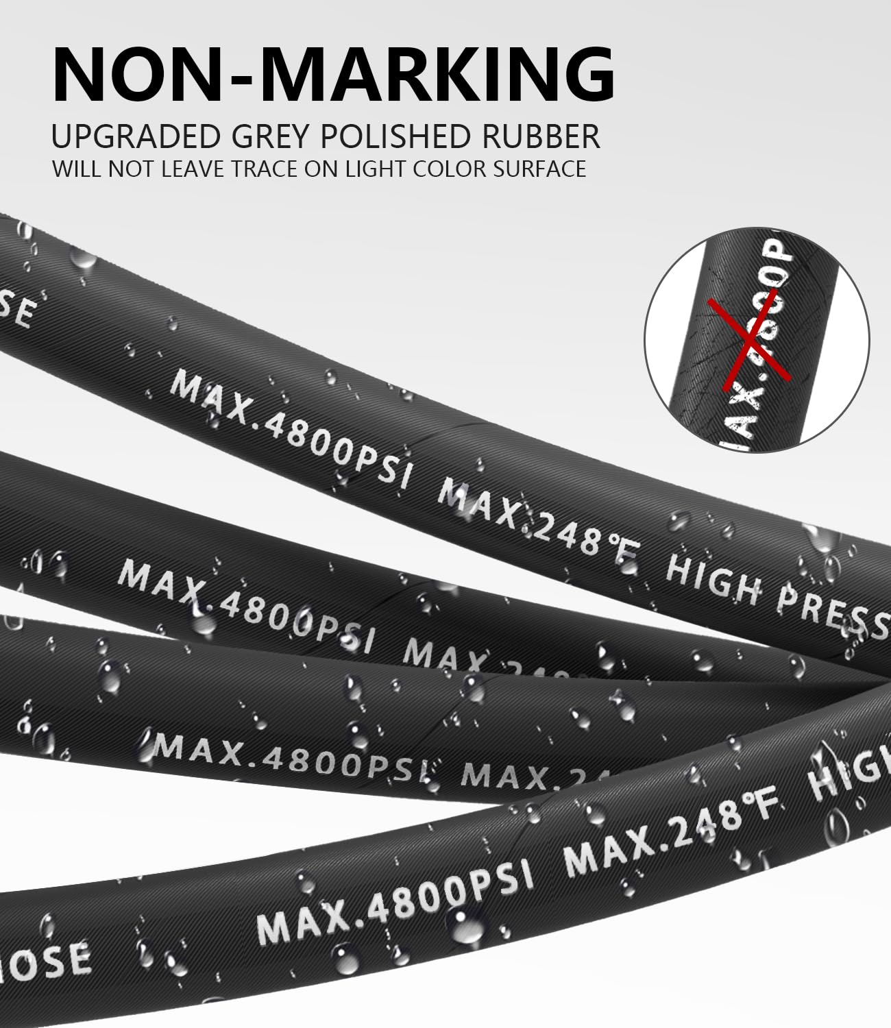 NAVOHEVEN 3/8" Pressure Washer Hose 100FT 4800 PSI, Kink Resistant Steel Braided Layer & NonMarking Rubber for Hot/Cold Water, High Power Washer Hose With 3/8 Inch Quick Connect & M22 Fitting, Black