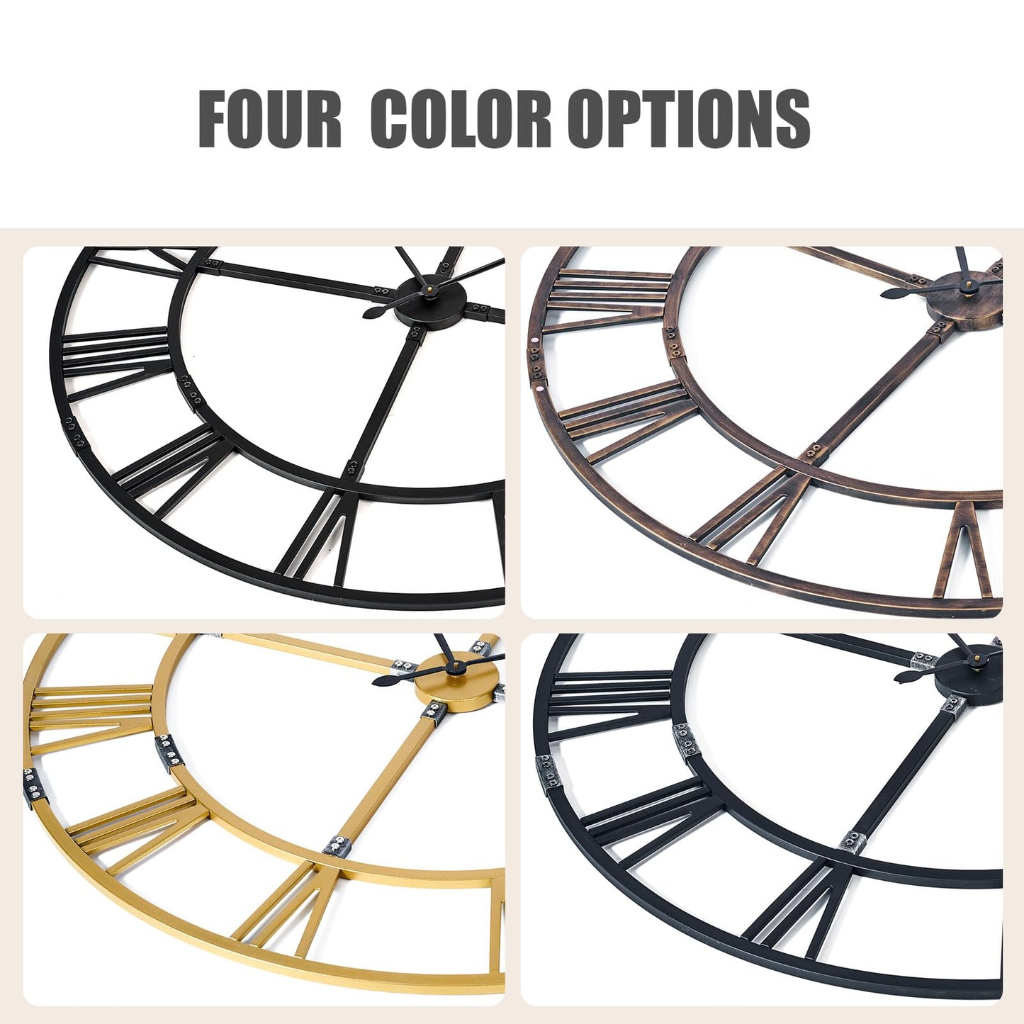 Ohweog 48 inch Oversized Easy-Assembly (KD) Wall Clock for Living Room Decor – Extra Large Silent Non-Ticking Modern Farmhouse Wall Clock, Decorative Metal Roman Numeral Clock, Black