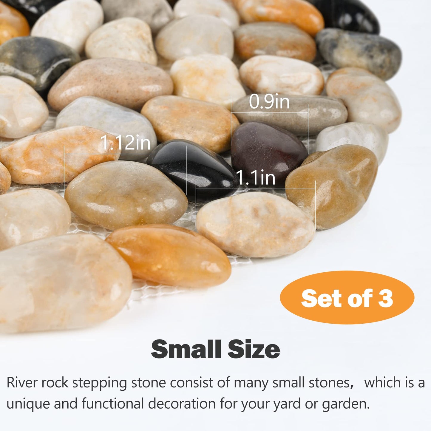 River Rock Stepping Stones Outdoor for Garden Walkway, 10 inch Diameter 3 Pcs Round Shape Paver Step Stones Polished Pebble River Stone Mat for Yard Lawn Patio Pathway Walk Way - Multi-Color