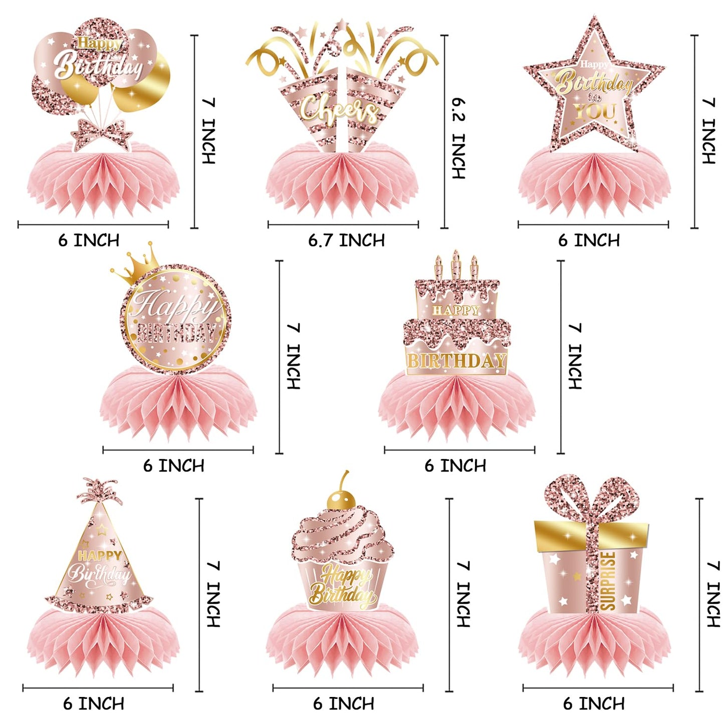 Pink Rose Gold Birthday Honeycomb Centerpieces Decorations Rose Gold Theme Party Table Centerpieces Women Girl Party Glitter Honeycomb Table Toppers Supplies