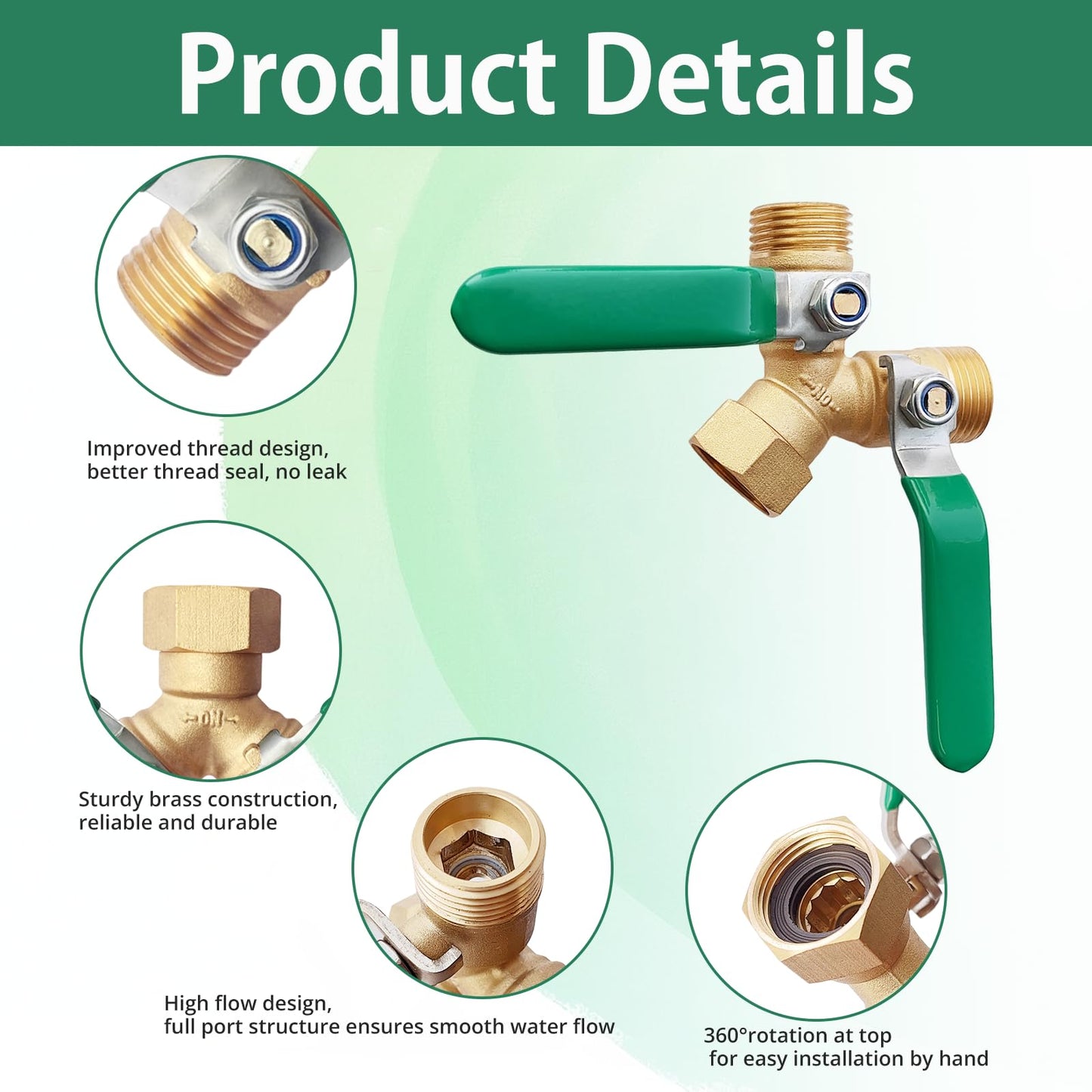 Brass Garden Hose Splitter, Water Hose Splitter 2 Way Heavy Duty with Stainless Steel Extension Handles, Hose Y Splitter 3/4” GHT Threads