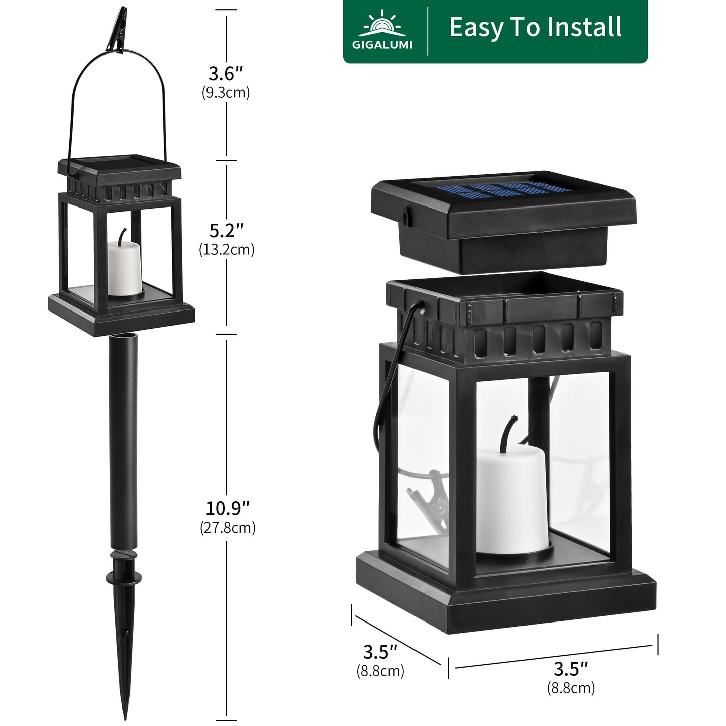GIGALUMI 8 Pack Solar Hanging Lantern Outdoor, Candle Effect Light with Stakes for Garden, Patio, Lawn, Deck, Umbrella, Tent, Tree, Yard, Driveway-Warm White