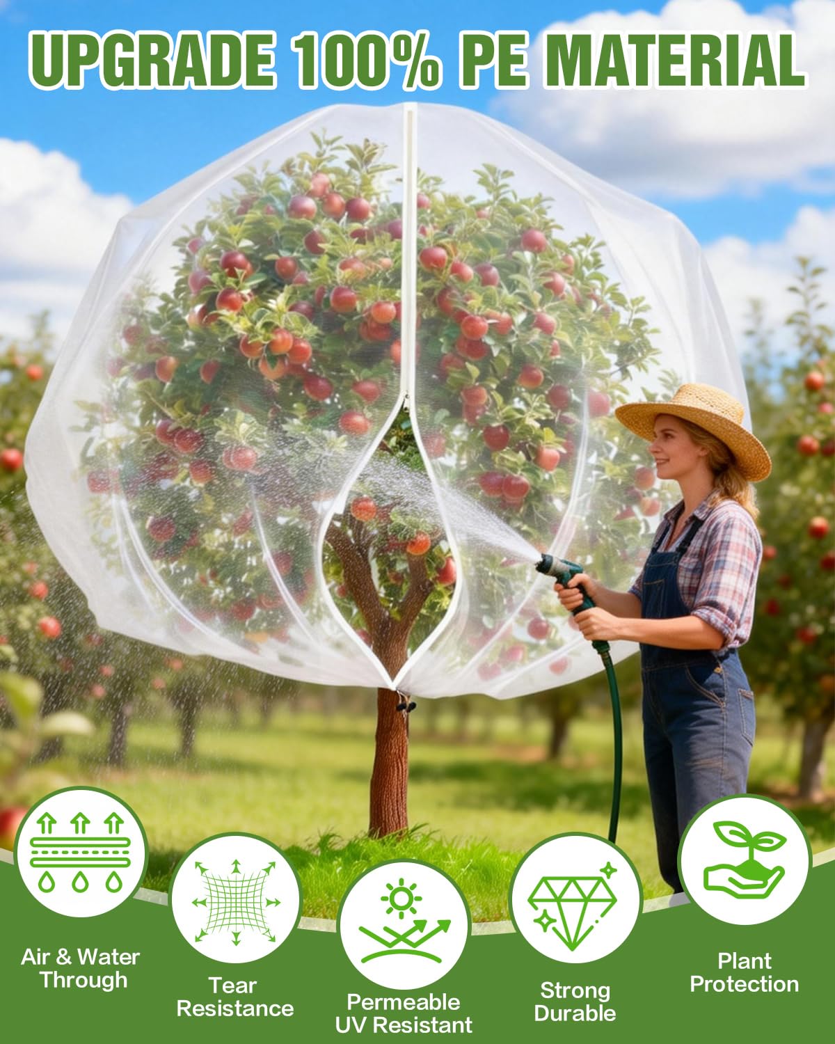 JoyHalo Large Fruit Tree Netting with Zipper & Drawstring, 10 × 10FT Pest Barrier Netting for Garden, 60-Mesh PE Tree Covers for Bush, Blueberry, Vegetables & Plant Protection (2 Packs)