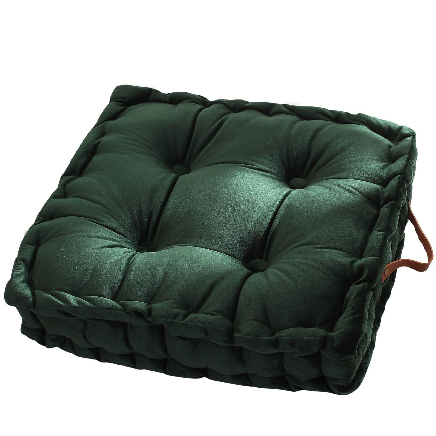vctops Square Solid Color Velvet Seat Cushion with Handle Tufted Thicken Chair Pad Tatami Floor Pillow Cushion 16.5"x16.5"x4" Green