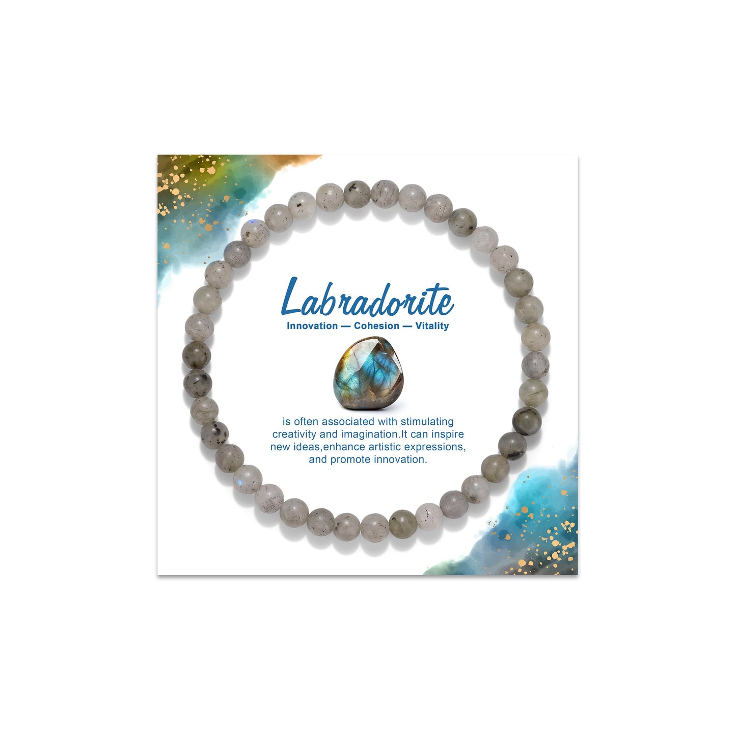 GolbalJew Natural Gemstone Beads Bracelets Healing Crystal Stone Beaded Bracelet for Women Men Handmade Spiritual Jewelry Gifts, 4mm Labradorite Round Beads