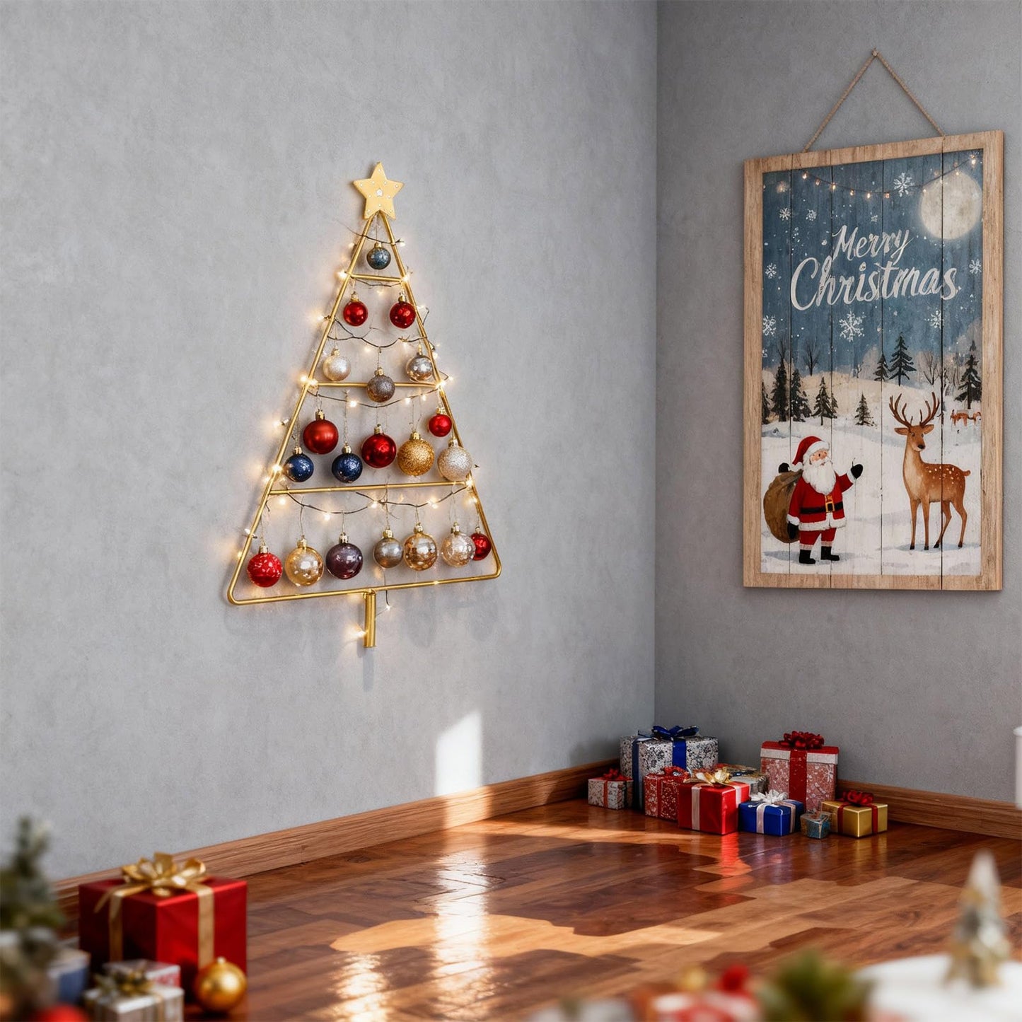 Yookeer 17.95 Inch Ornament Display Stand Metal Decorative Tabletop Ornament Village Tree Shaped Display Stands Holder for Farmhouse Decorations Hanging(Gold)