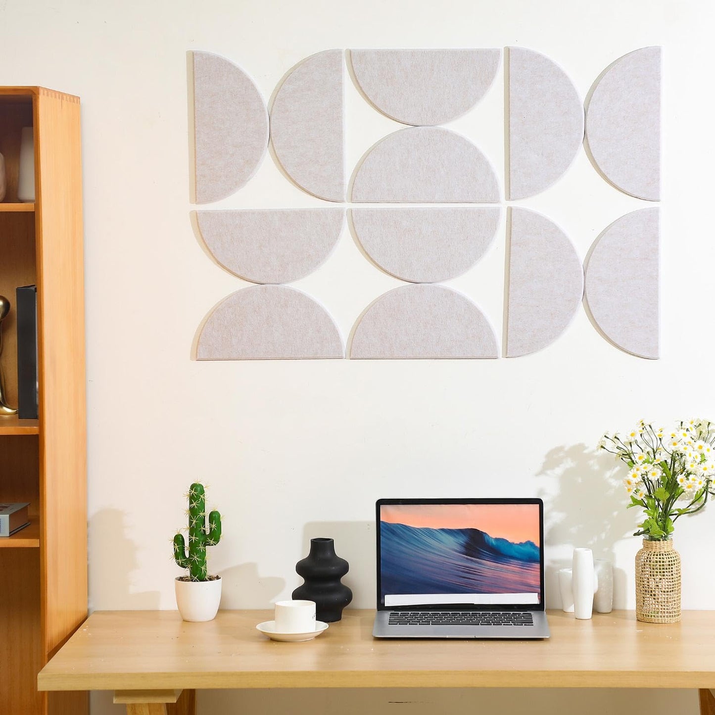 AceOrbit 24 Pcs Decorative Felt Bulletin Board Semicircular Wall Felt Tiles Modern Home Decor Felts Tiles with Glue for DIY Pin Board Office School Home Wall Decor Sticker Memos Photo Display