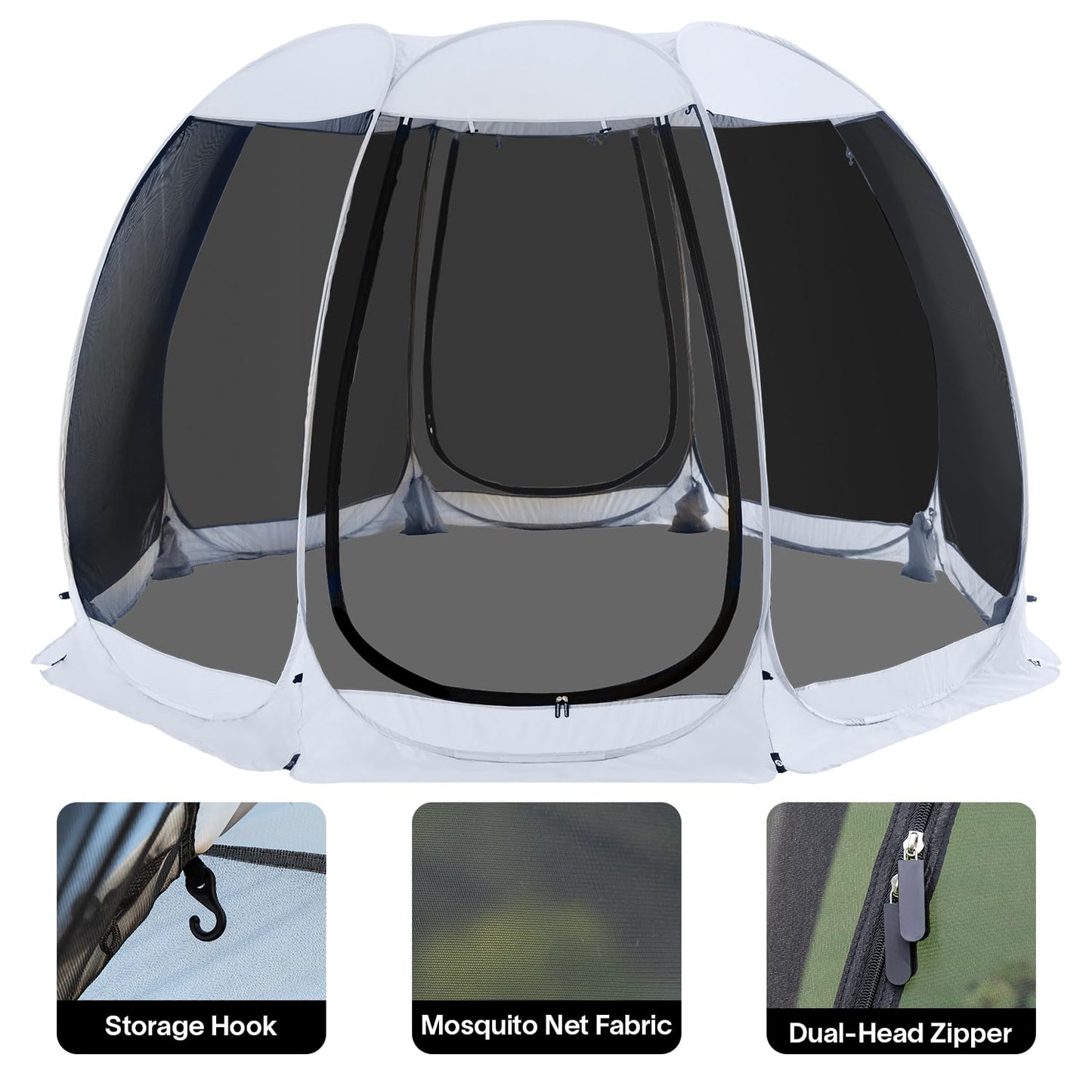Alvantor 12'x12' Pop Up Screen House Tent, Instant Outdoor Gazebo with Mosquito Netting & UPF 50+ Sun Protection, Portable Canopy Shelter for Patio, Backyard, Camping (8-10 Person),Grey