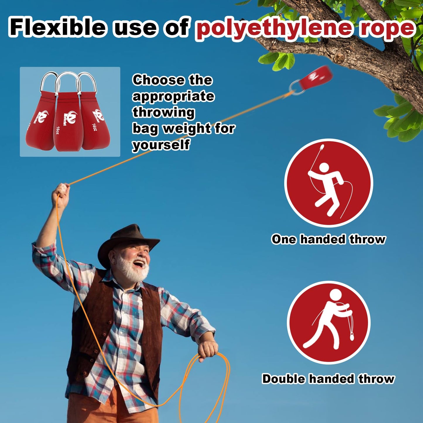 Aystkniet Arborist Throw Line Kit with Slick Rope & 16oz Throw Weight & Reflective Storage Bag, Polyester Throw Line and Reinforced Arborist Throw Ball Kit for High Limbs Trimming Cutting