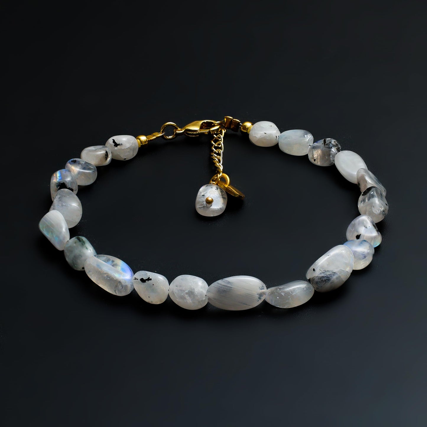 Gempires Moonstone Tourmaline Beaded Bracelets Oval Crystal Gemstone Jewelry Hypoallergenic 8 Inch Gold Plated Dainty Women Fashion Jewelry
