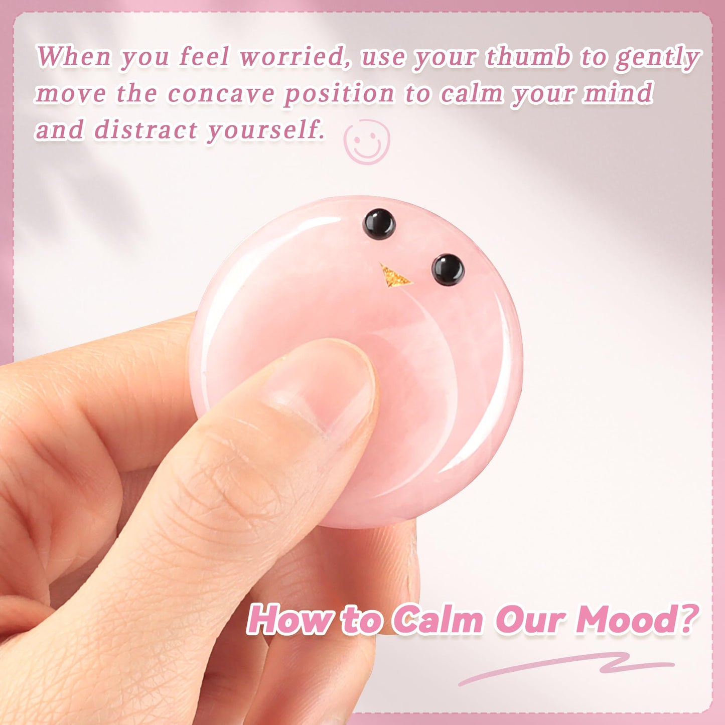 ZHIYUXI Rose Quartz Crystals Emotional Support Worry Stones for Anxiety Relief Items Stress Relief Gifts Encouragement Gifts for Women Smile Worry Stones Calming Gifts Mothers Day Gifts