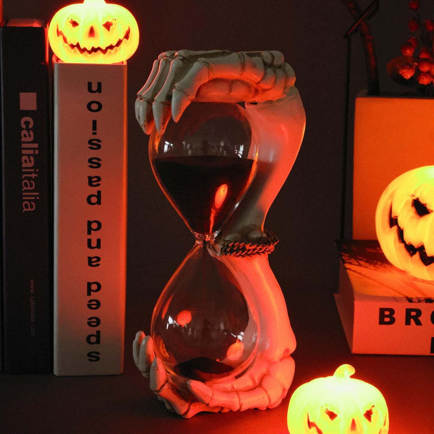 NVSHIQWEI Antique Double Skeleton Hand Time Hourglass Figurines, Halloween Decoration White (White D)