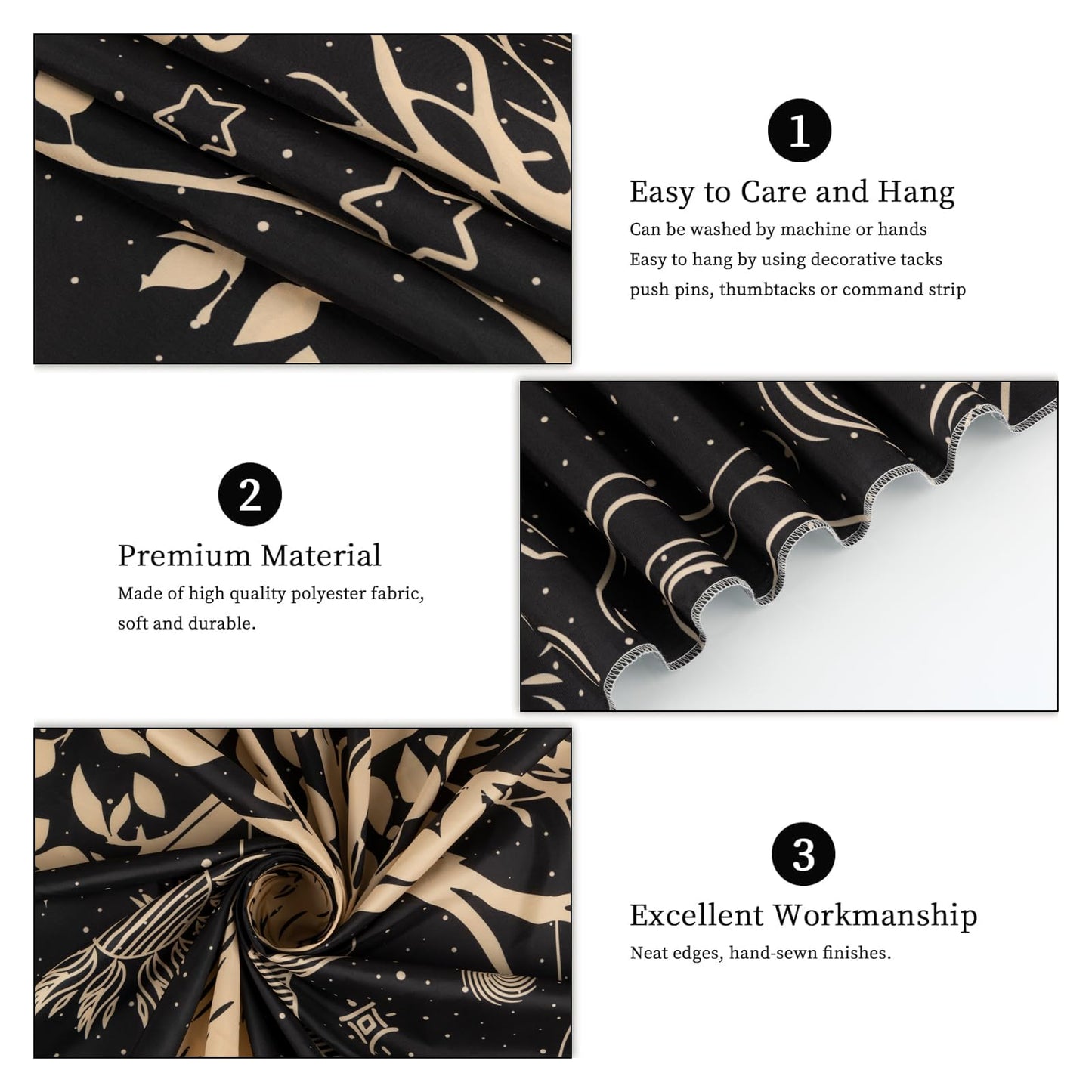 Avinyl Tree of Life Wall Tapestry for Bedroom, Sun and Moon Hippie Tapestries Aesthetic, Black and Gold Wall Hanging Home Decor for Dorm Living Room Office 51in x 60in