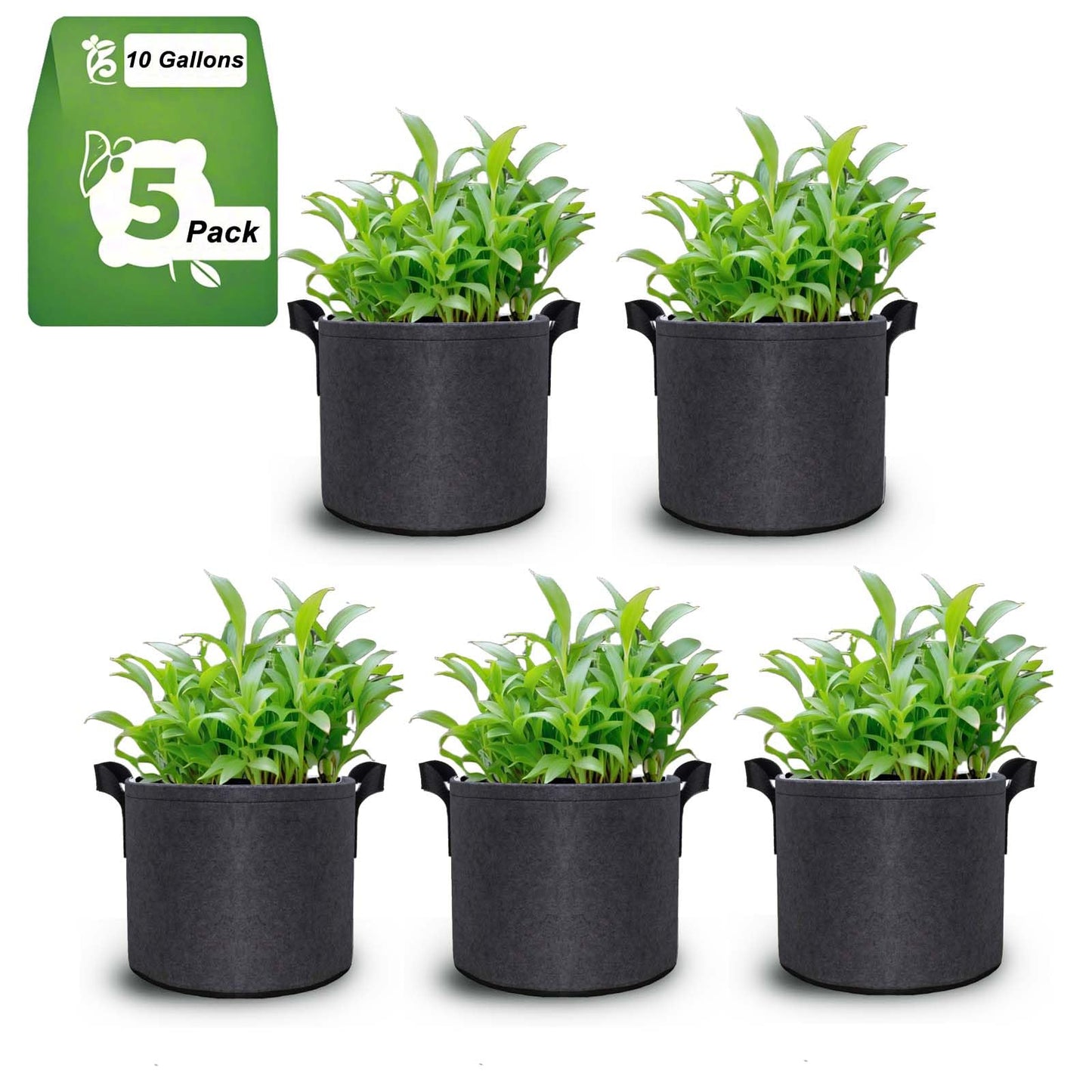 MGMGART 5 Pack 10 Gallon Grow Bags Heavy Duty Non-Woven Thickened 350G Fabric Planter Pots for Outdoor Plants, Garden Planting Containers with Reinforced Handles, Potato Tomato Vegetable Flower Pots