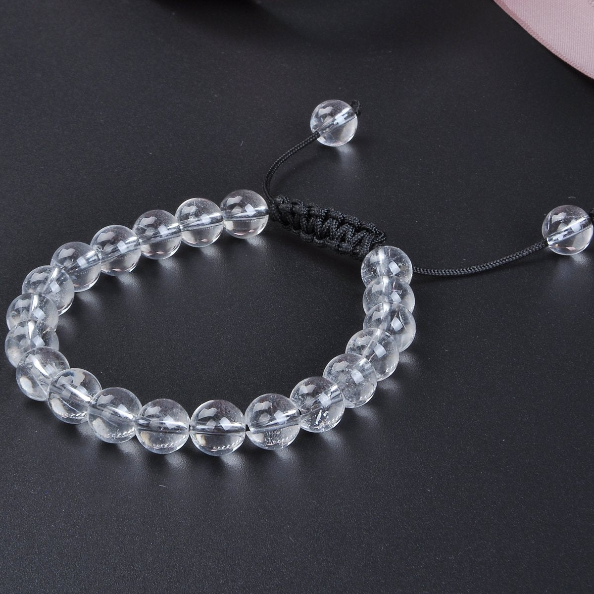 MASSIVE BEADS AA Grade Natural Semi Precious Gemstone Bracelet Birthstone Healing Crystal Round Beads Bracelet Adjustable Beaded Bracelet Unisex (Clear Crystal, 8mm)